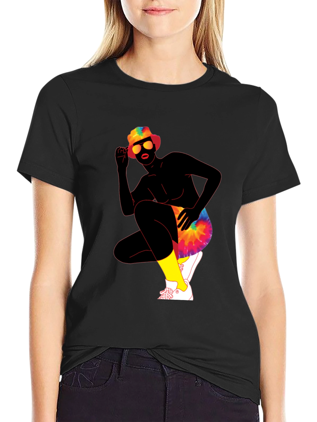 Retro Tie-Dye Graphic Print Crew Neck Tee