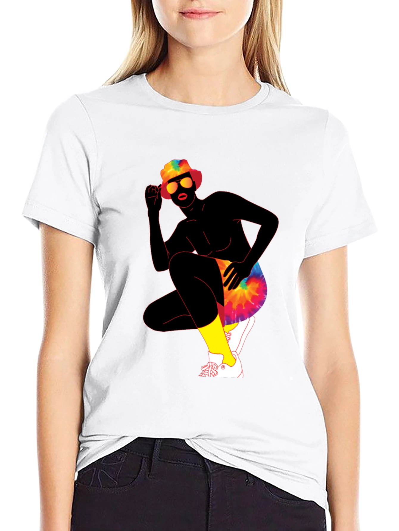 Retro Tie-Dye Graphic Print Crew Neck Tee
