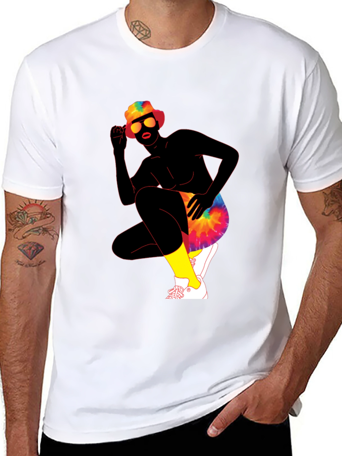 Retro Tie-Dye Graphic Print Crew Neck Tee