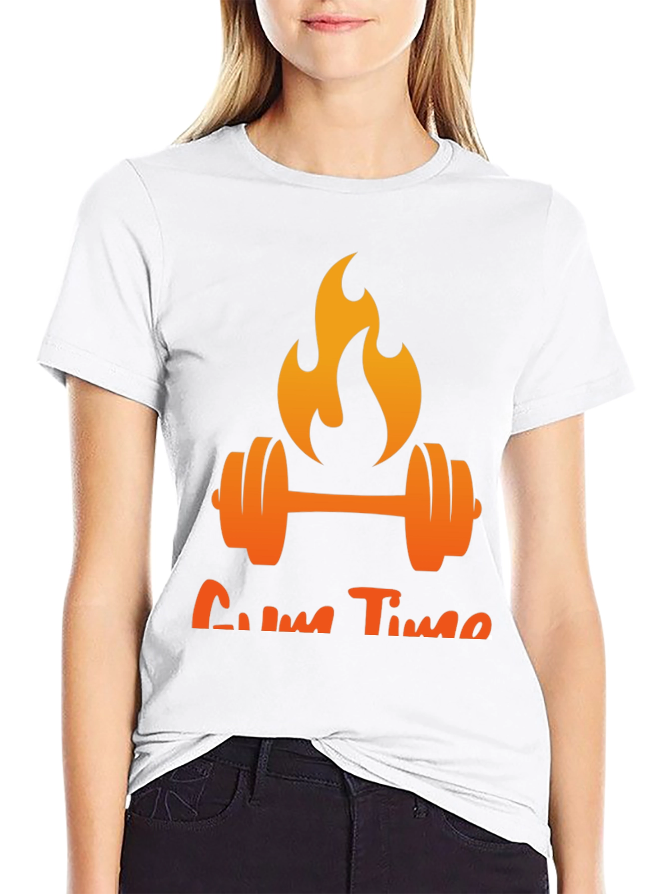 Gym Time T-Shirt - Flaming Barbell Design