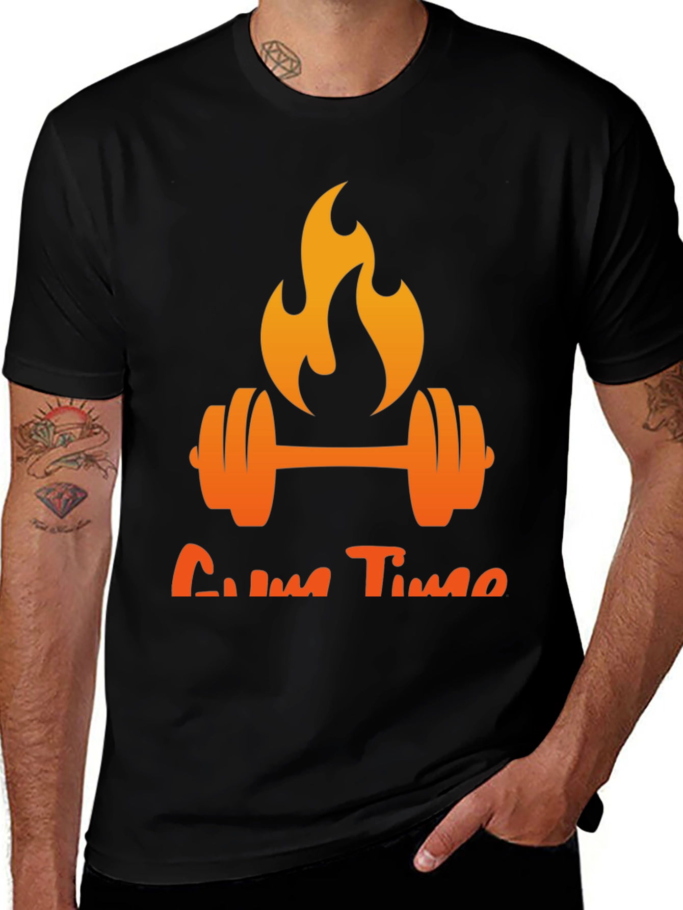 Gym Time T-Shirt - Flaming Barbell Design