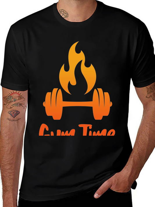 Gym Time T-Shirt - Flaming Barbell Design