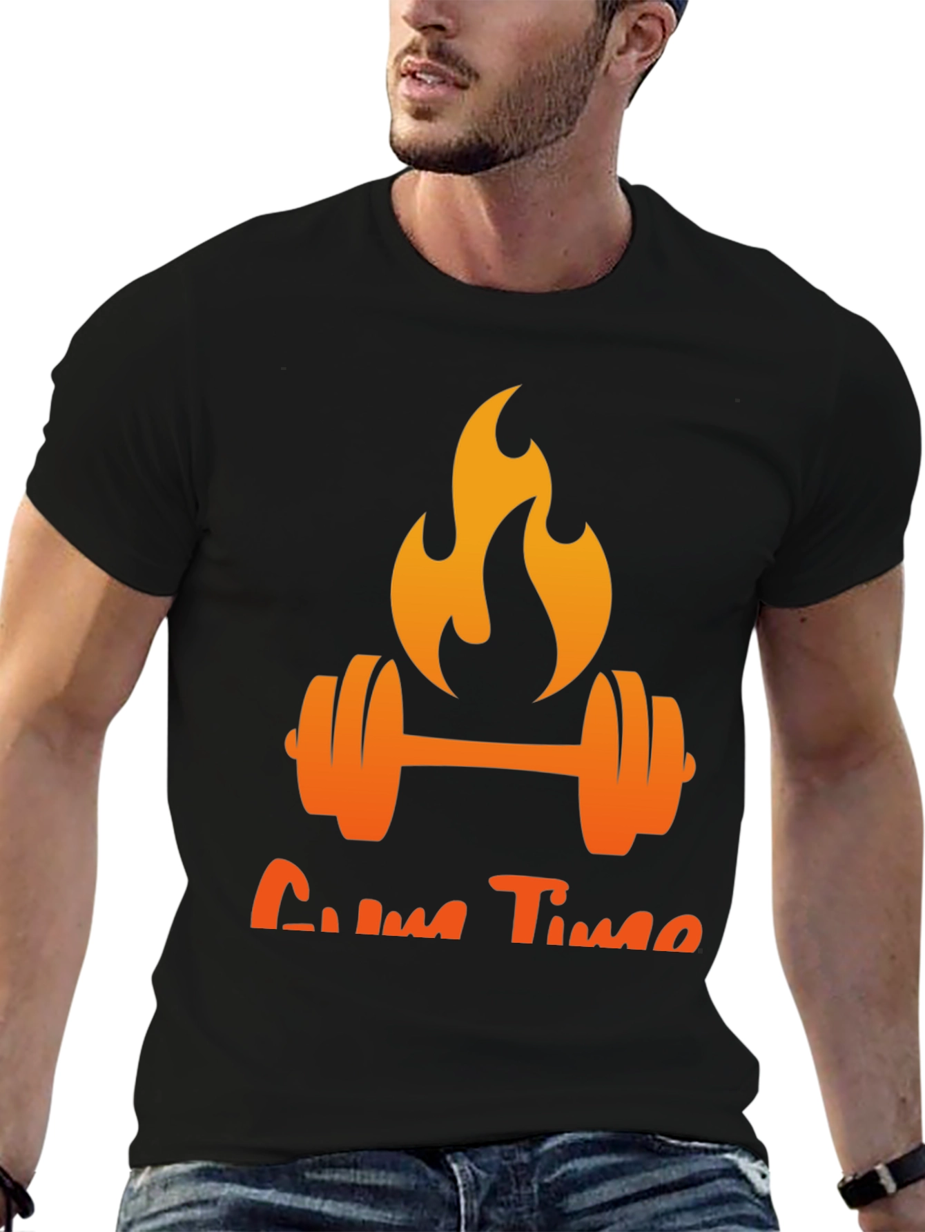 Gym Time T-Shirt - Flaming Barbell Design