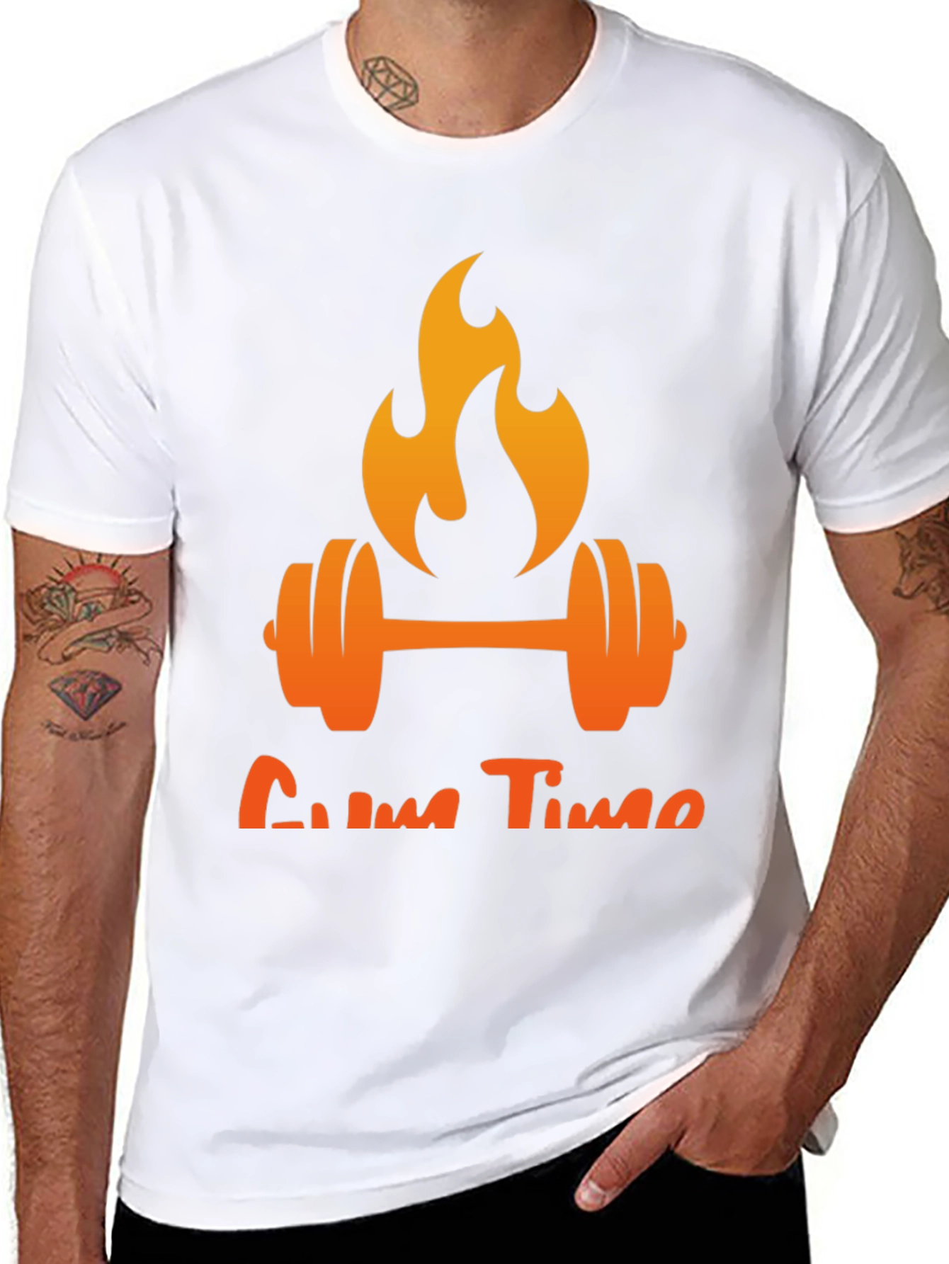 Gym Time T-Shirt - Flaming Barbell Design