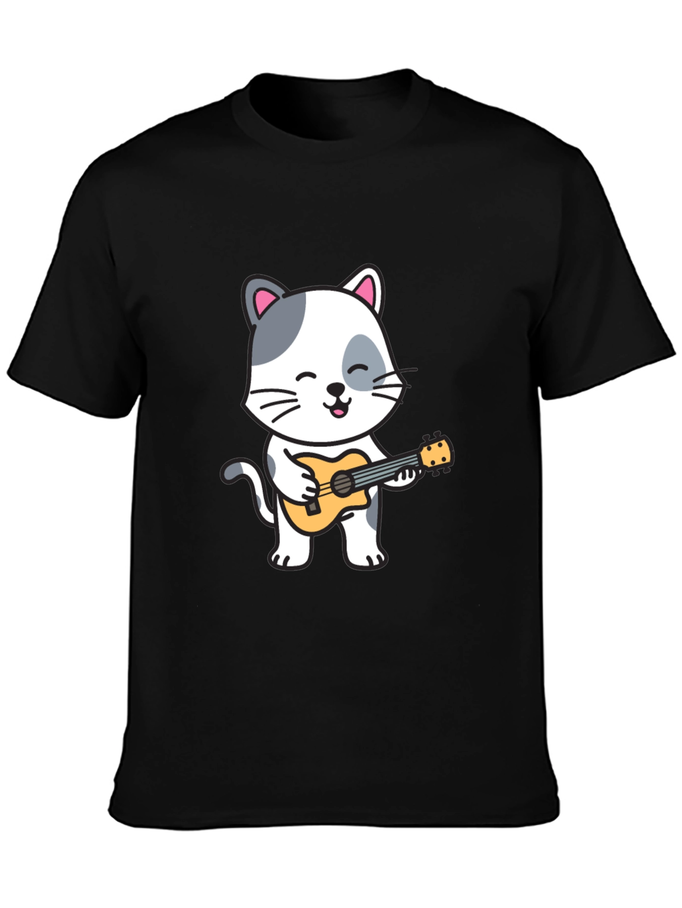 Cat Playing Ukulele Graphic T-Shirt