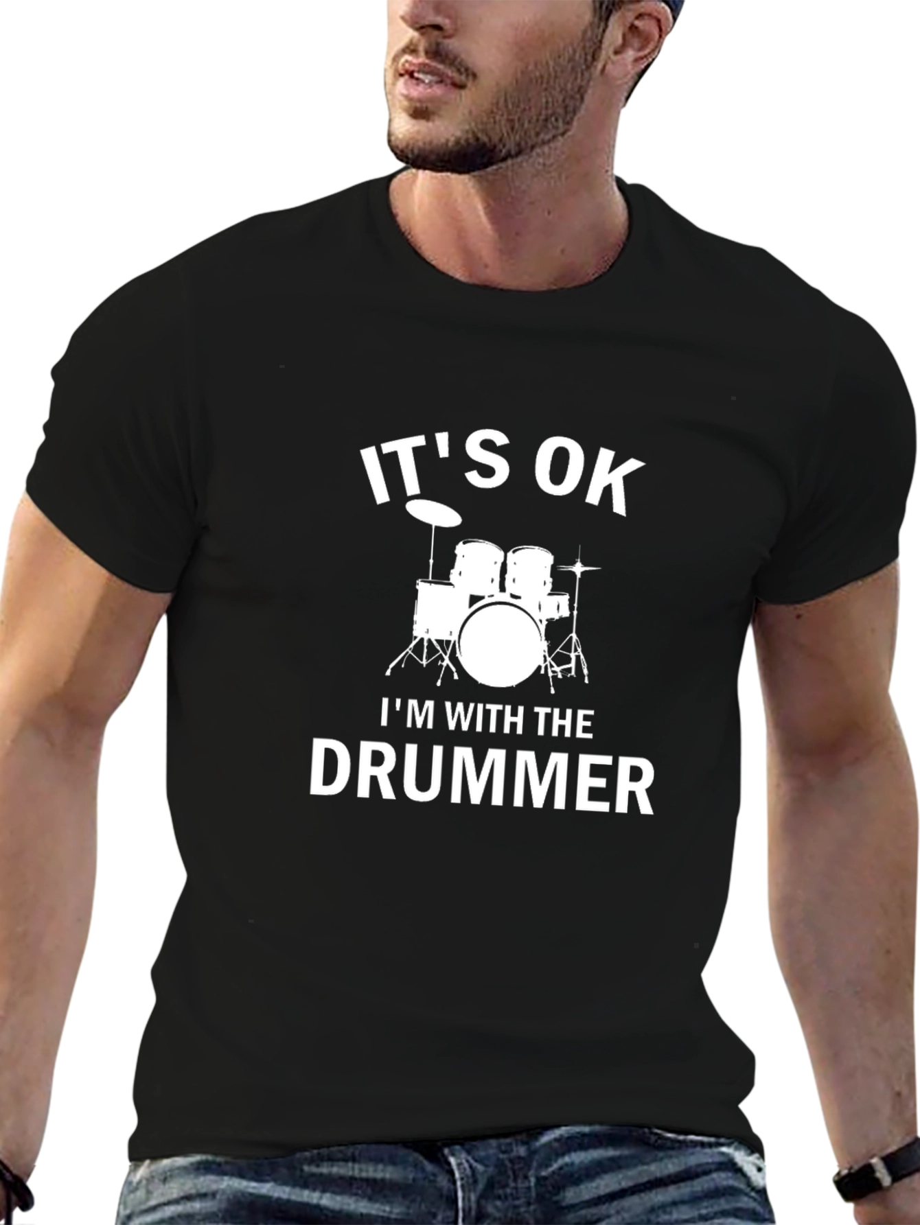 Its OK Im With the Drummer Black T-Shirt