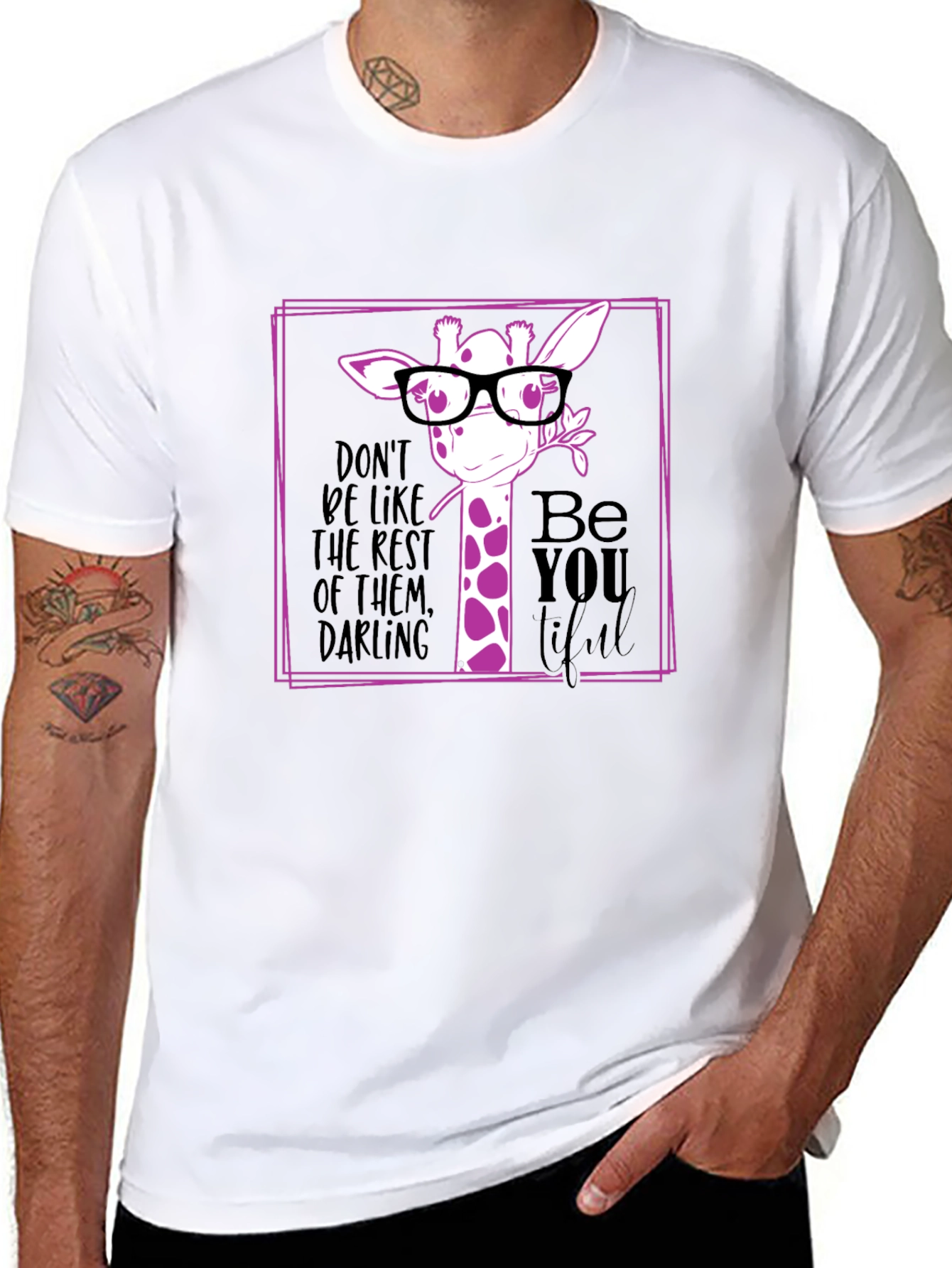 Giraffe with Glasses Graphic Black T-Shirt