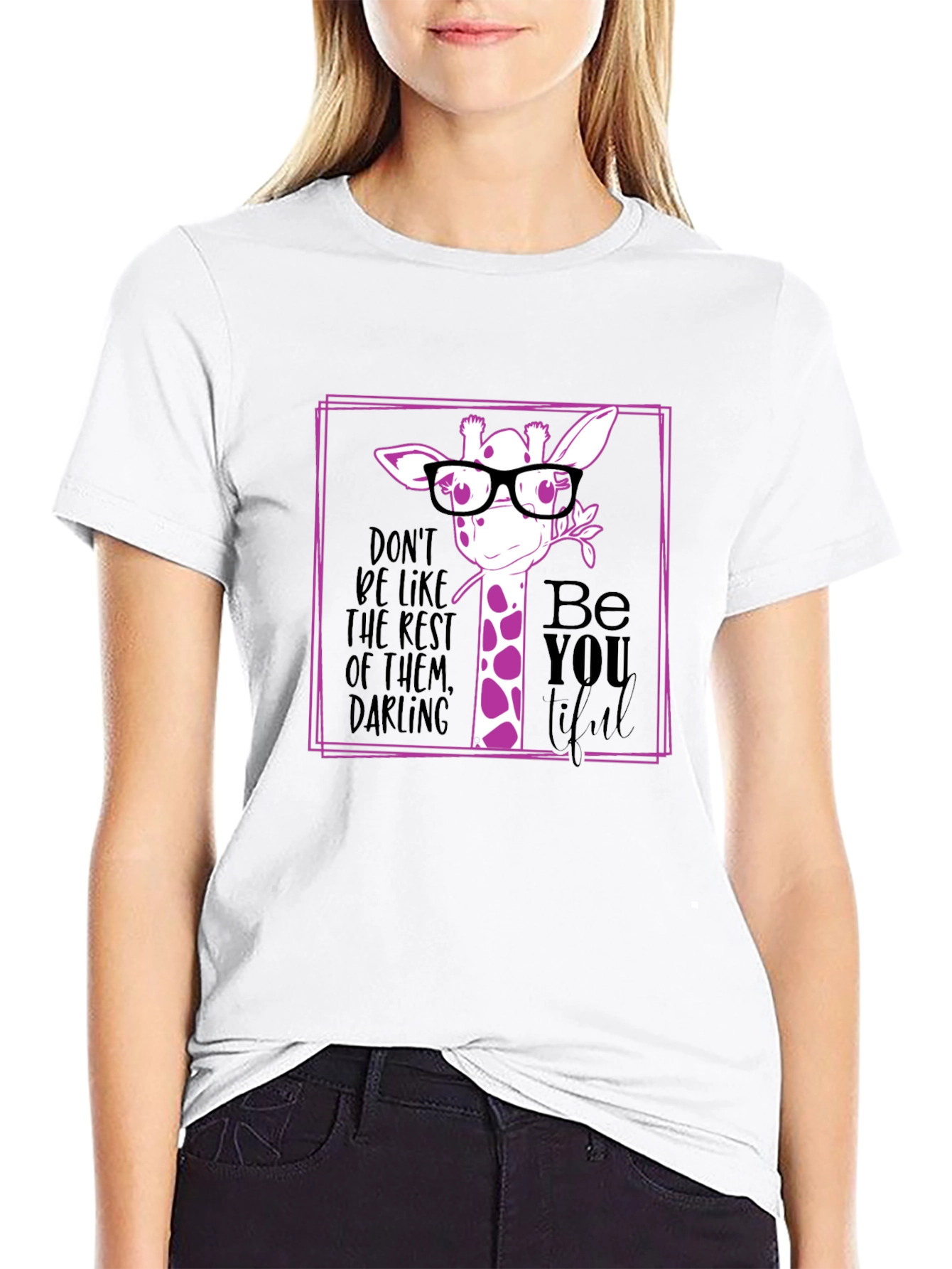Giraffe with Glasses Graphic Black T-Shirt