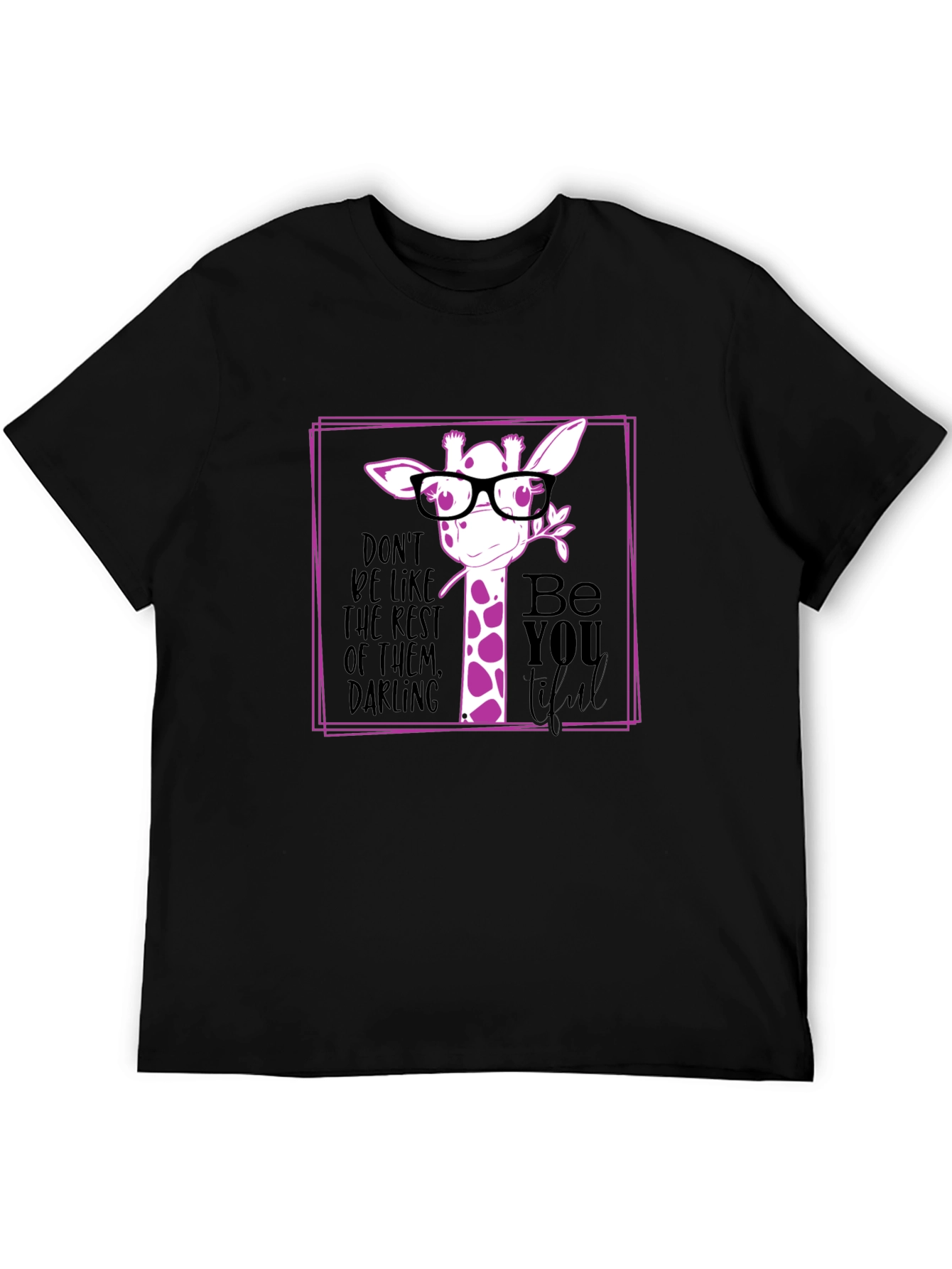 Giraffe with Glasses Graphic Black T-Shirt