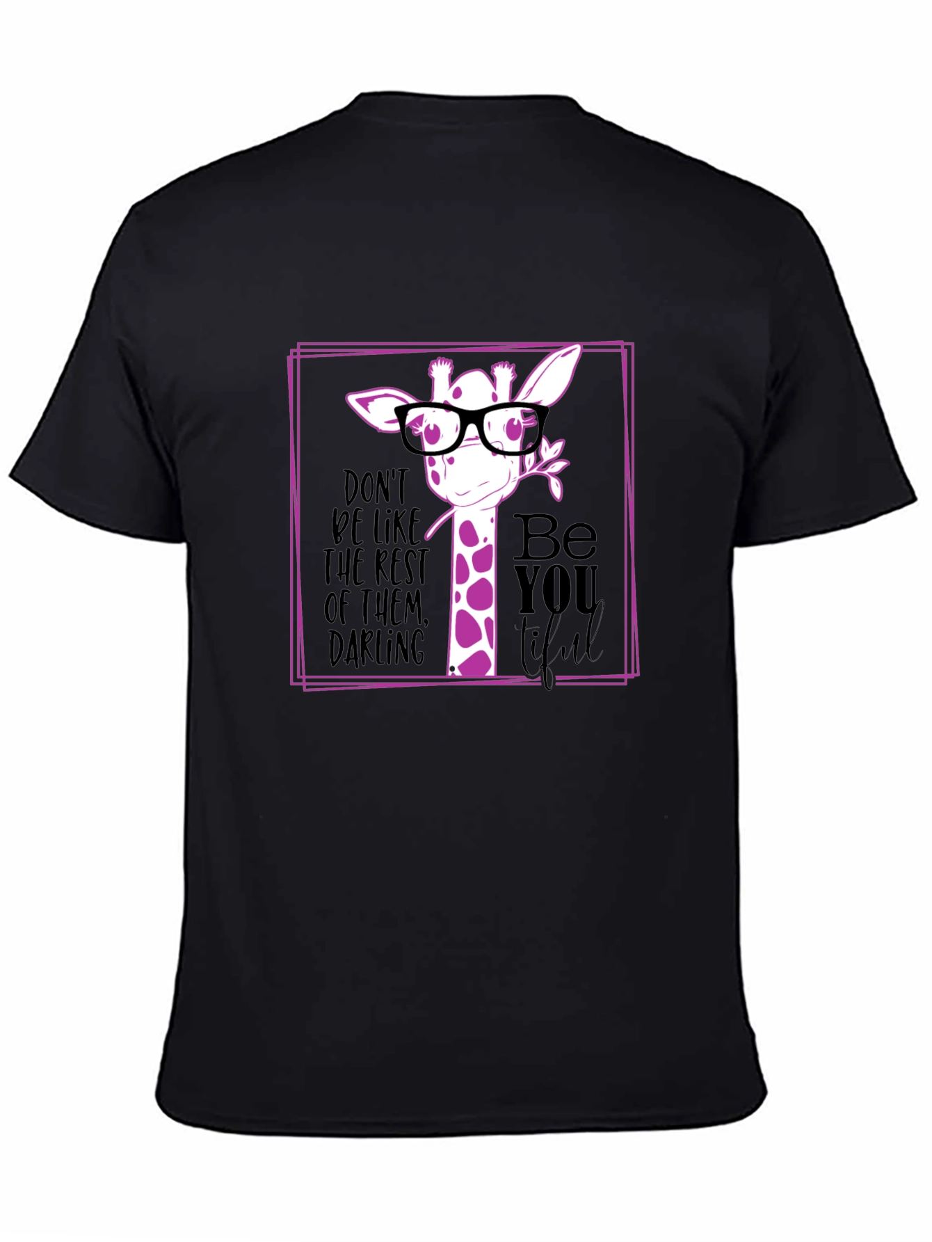 Giraffe with Glasses Graphic Black T-Shirt