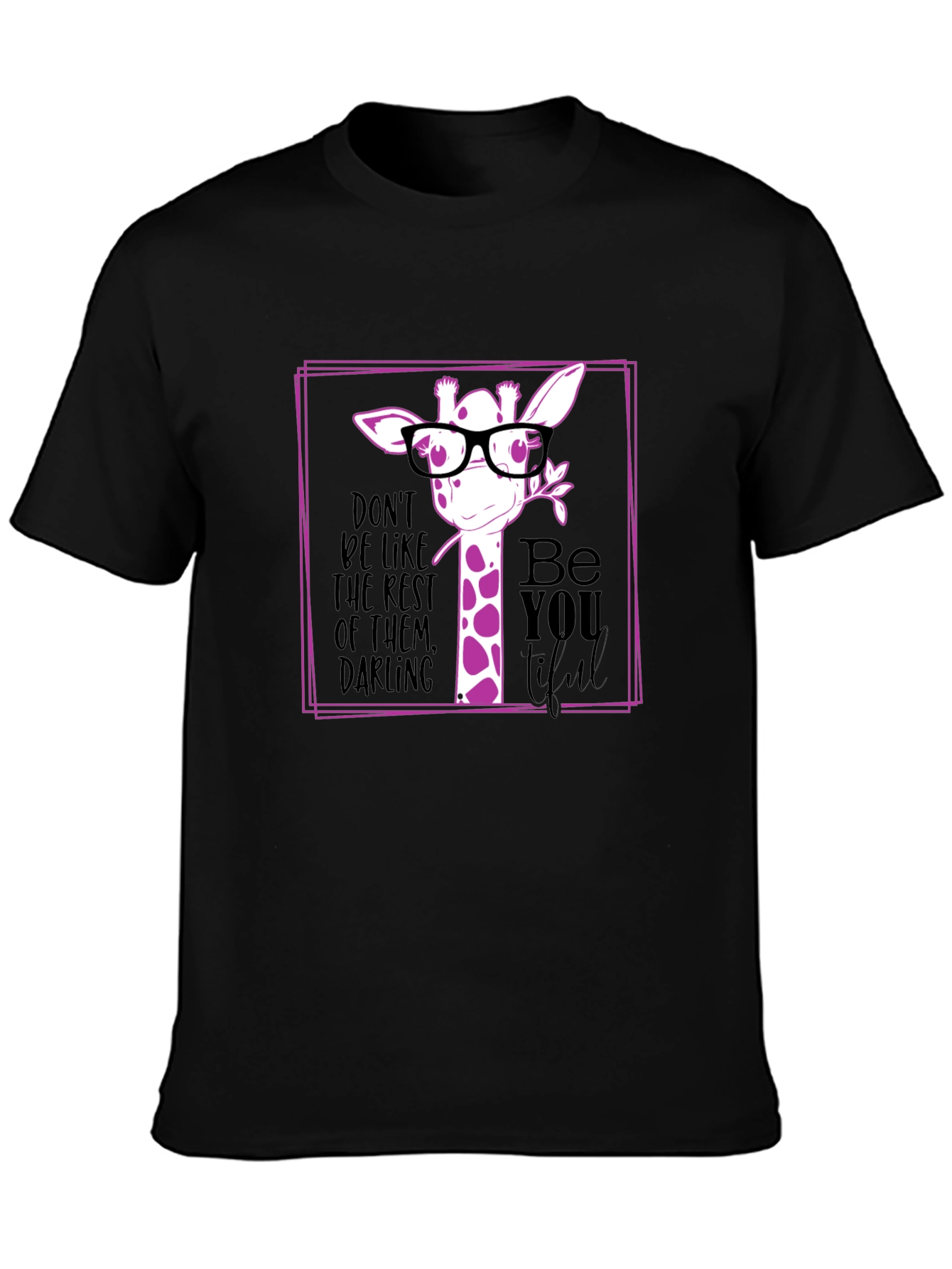 Giraffe with Glasses Graphic Black T-Shirt