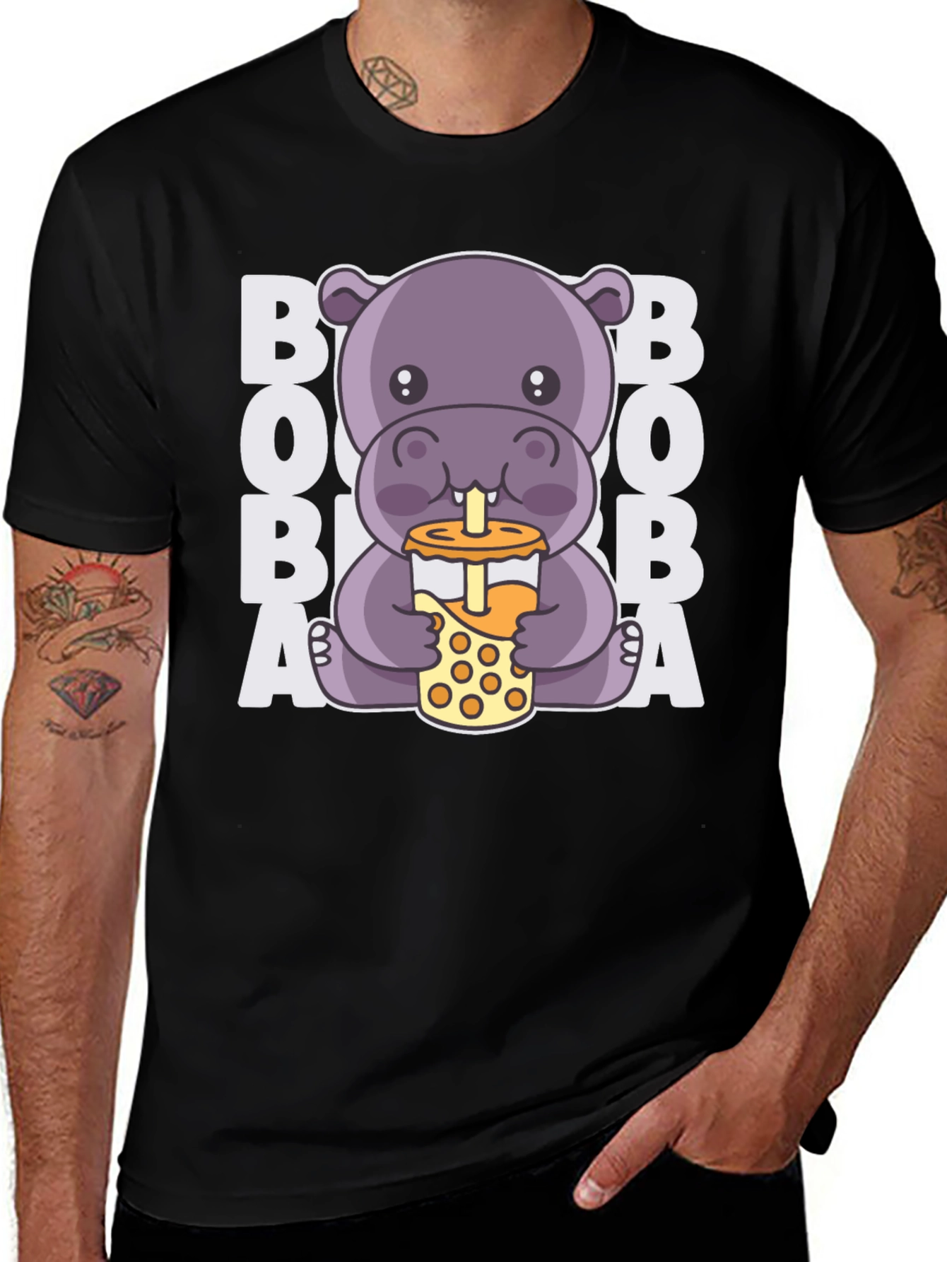 Cute Hippo Boba Tea Graphic T-Shirt