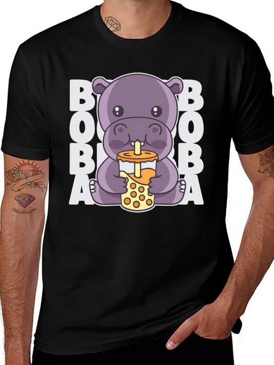 Cute Hippo Boba Tea Graphic T-Shirt