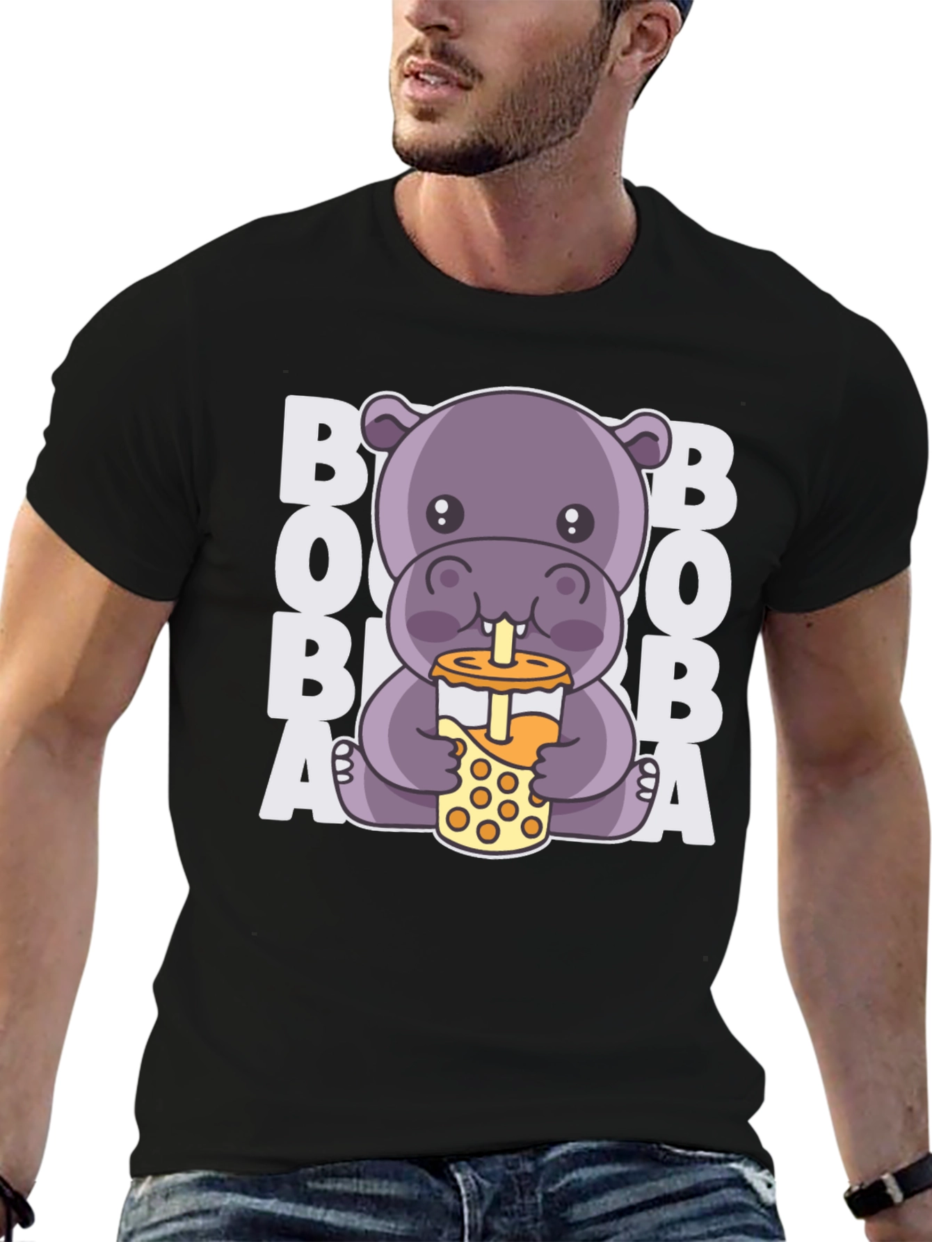 Cute Hippo Boba Tea Graphic T-Shirt
