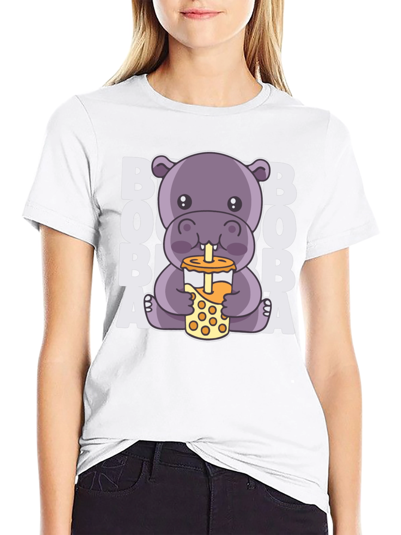 Cute Hippo Boba Tea Graphic T-Shirt