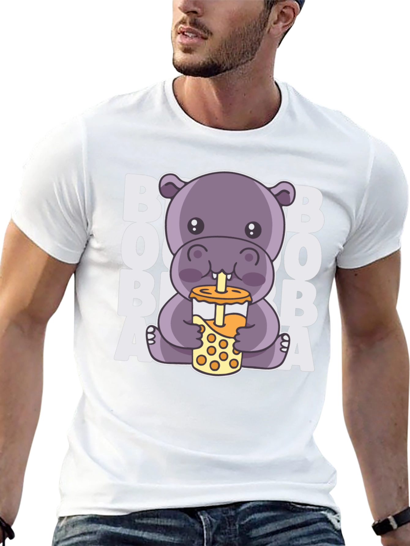 Cute Hippo Boba Tea Graphic T-Shirt