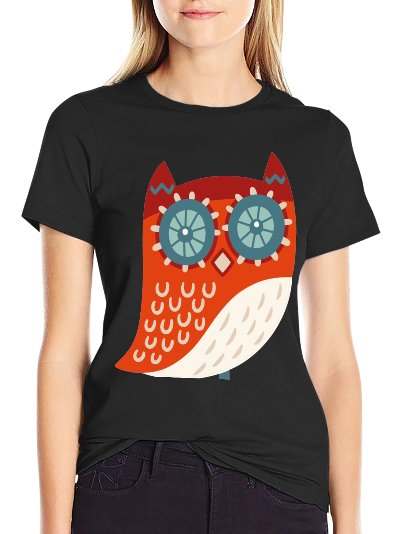 Cool Owl Graphic Print Black T-Shirt