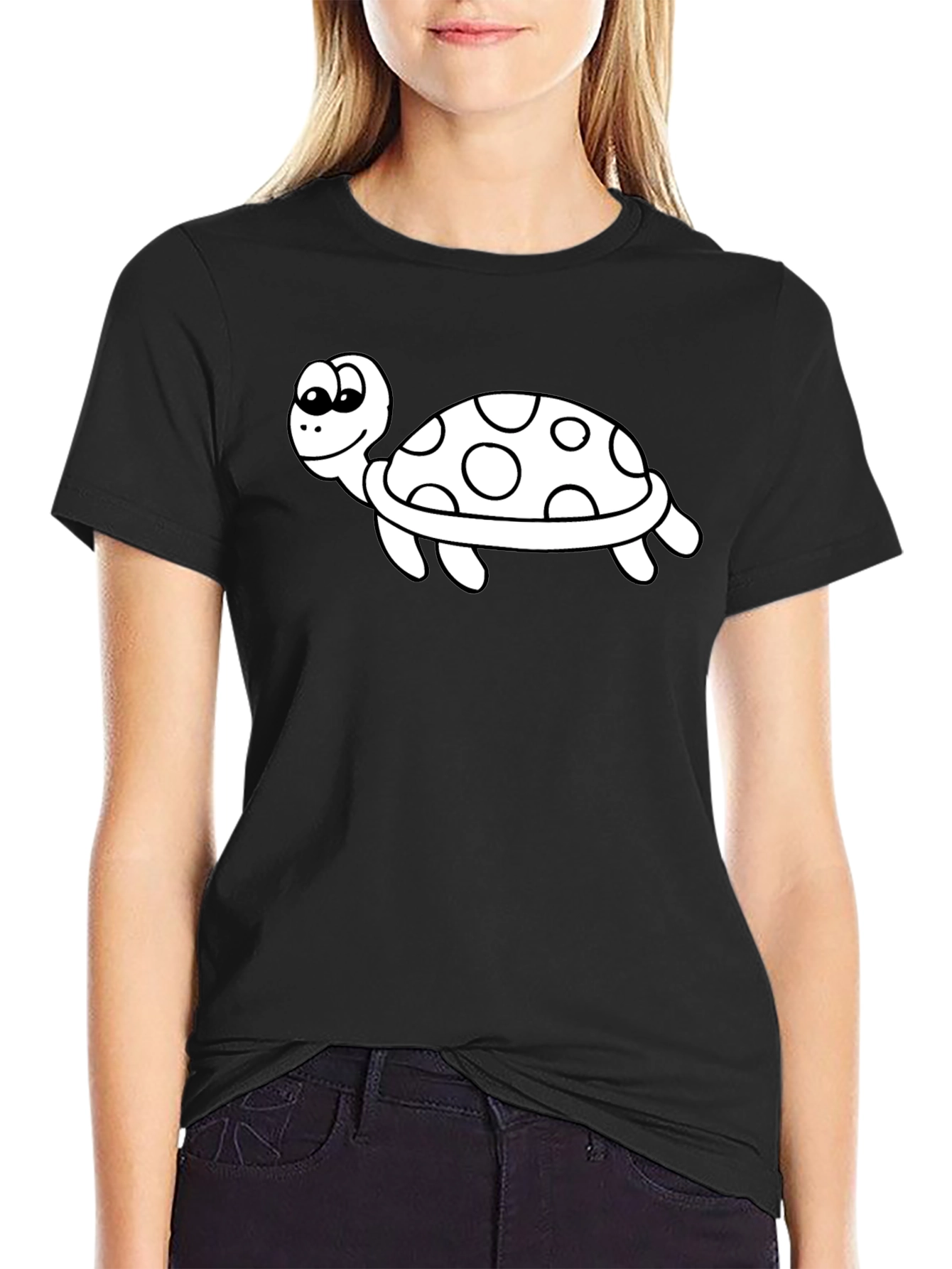 Cartoon Turtle Graphic Tee - Black
