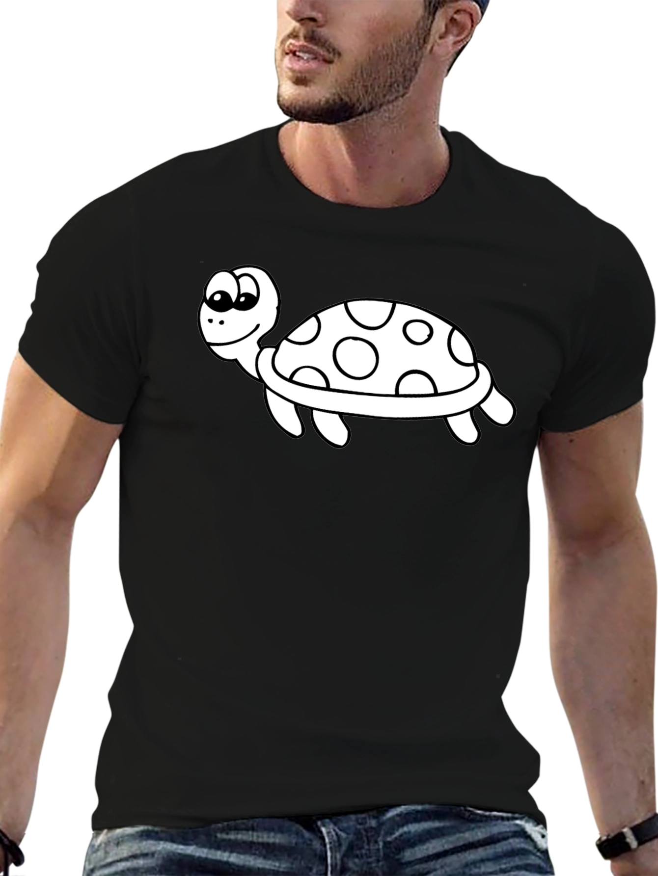 Cartoon Turtle Graphic Tee - Black