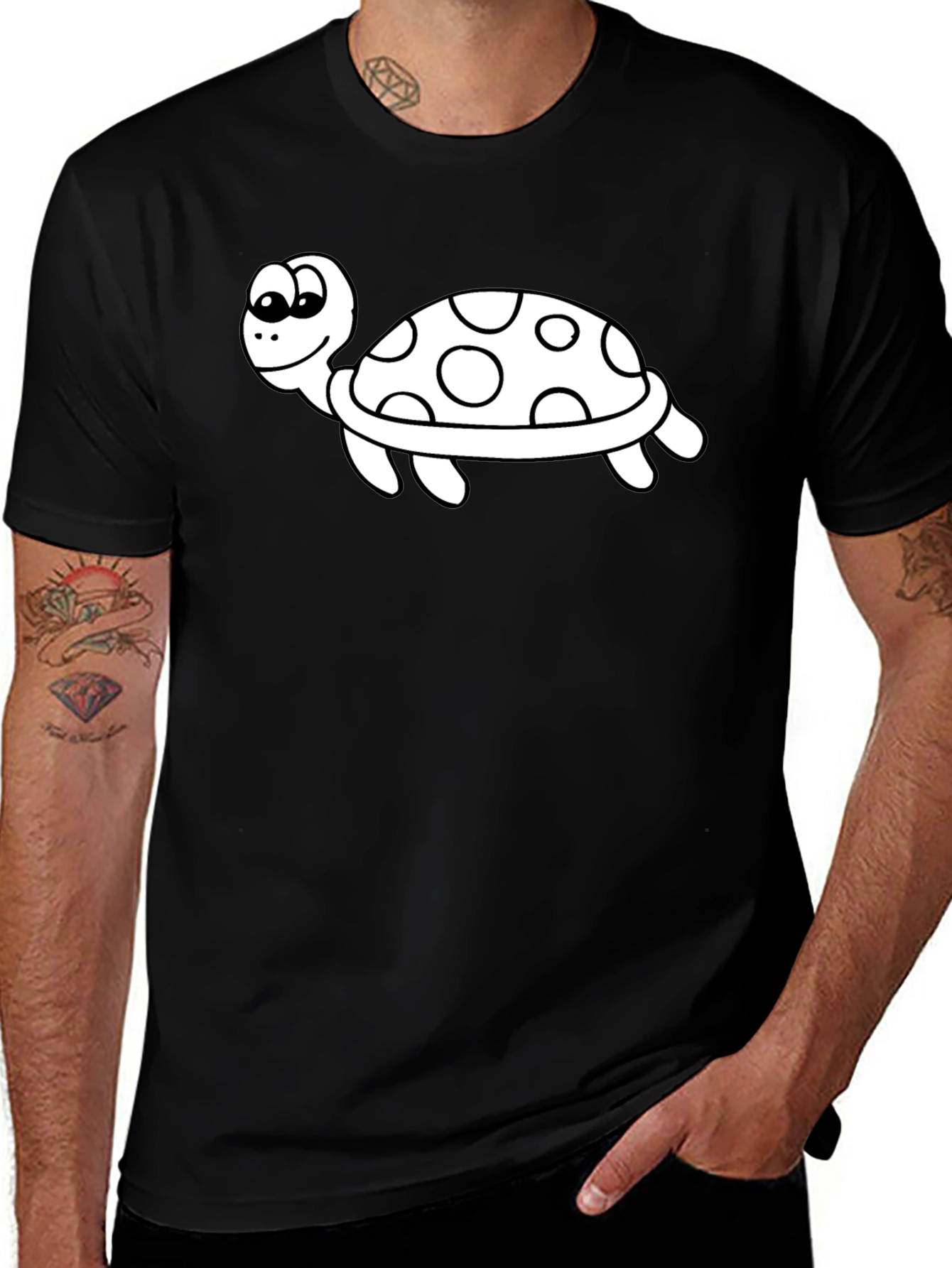Cartoon Turtle Graphic Tee - Black