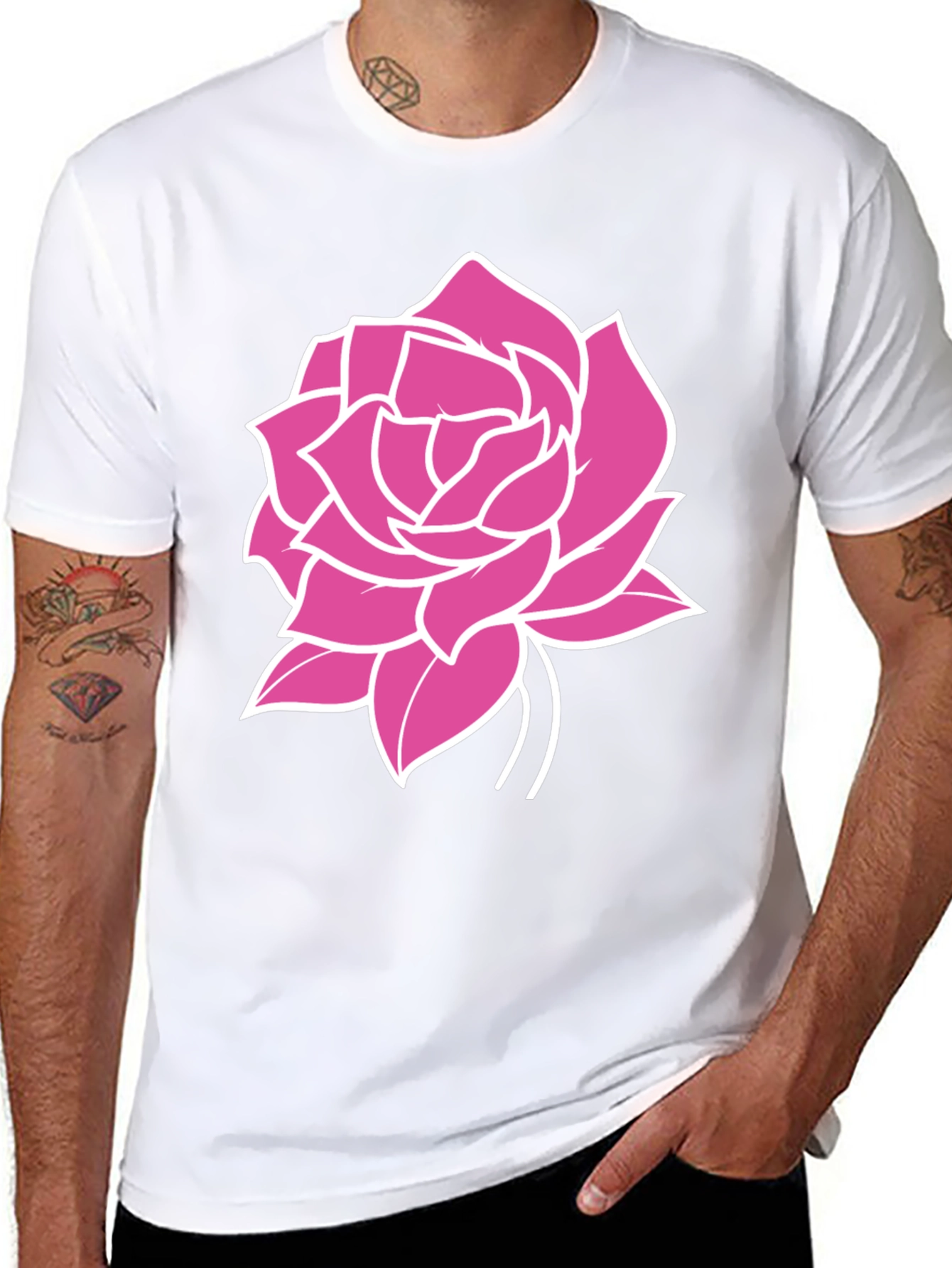 Black T-Shirt with Pink Rose Graphic