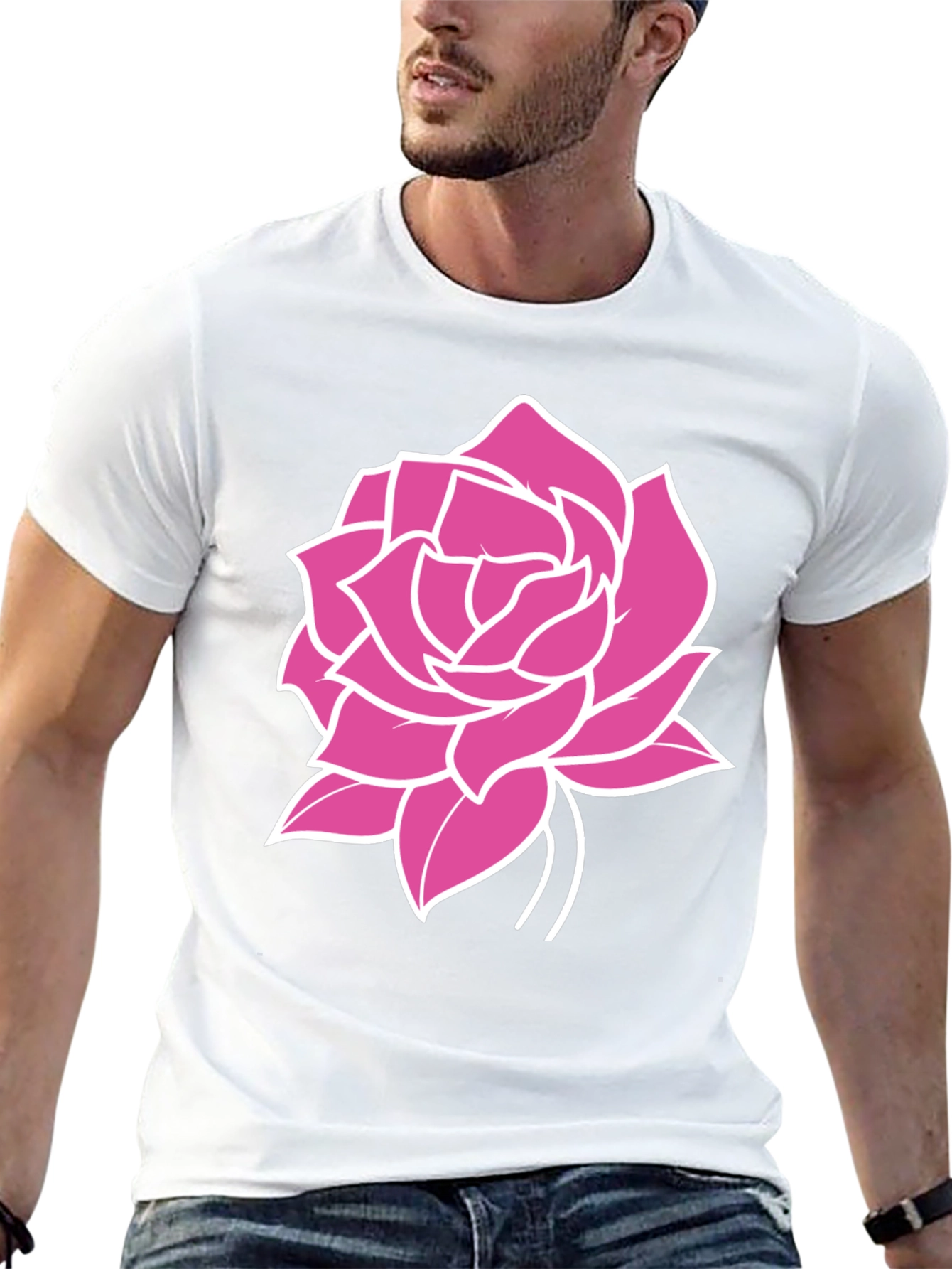 Black T-Shirt with Pink Rose Graphic