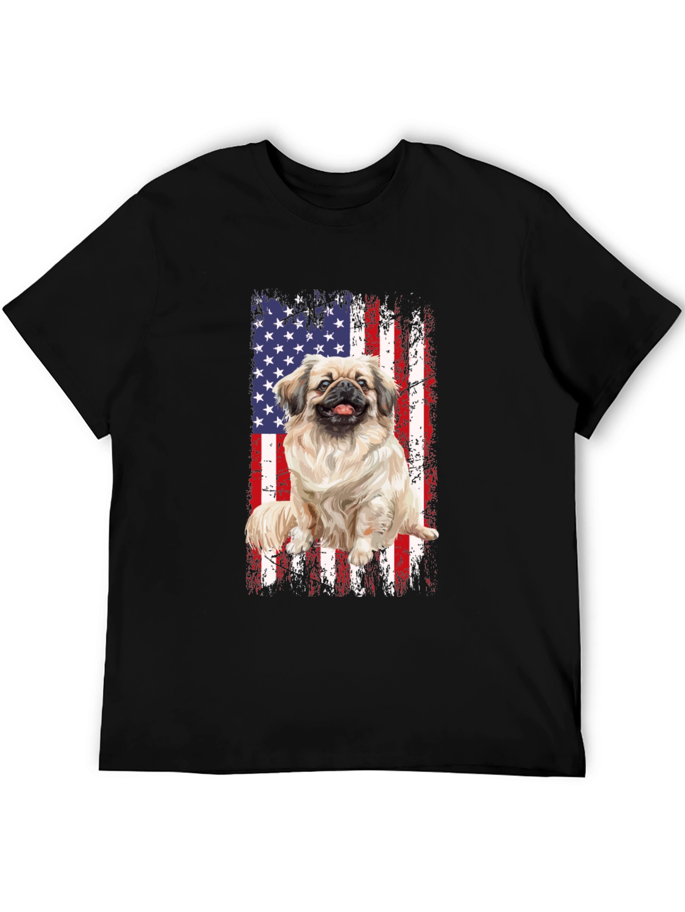 Patriotic Pekingese Dog T-Shirt - American Flag Design