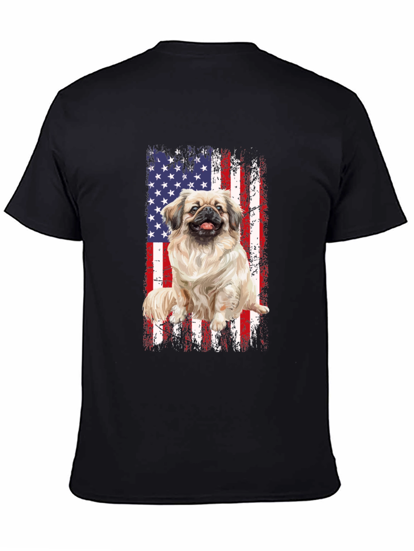 Patriotic Pekingese Dog T-Shirt - American Flag Design