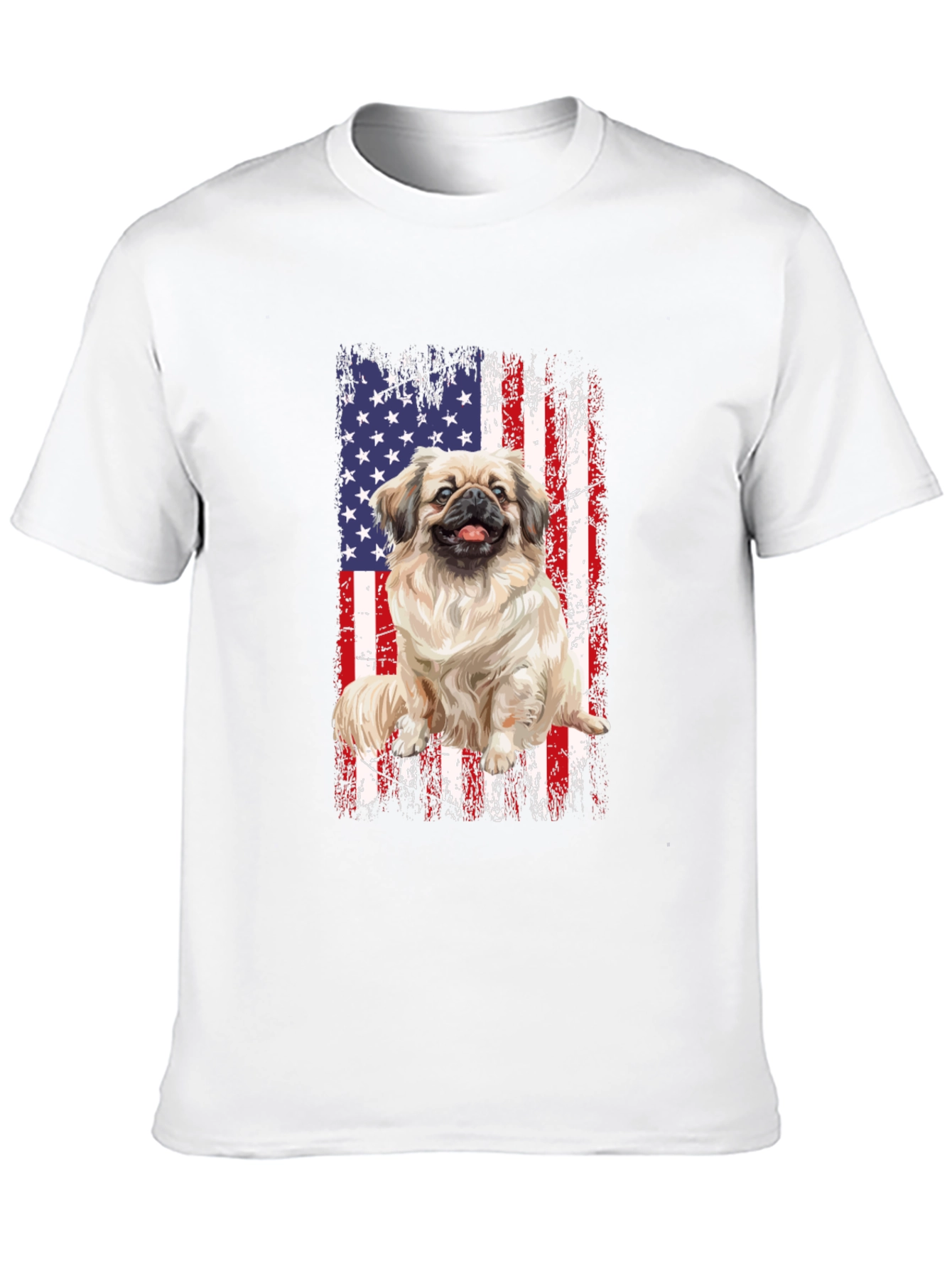 Patriotic Pekingese Dog T-Shirt - American Flag Design