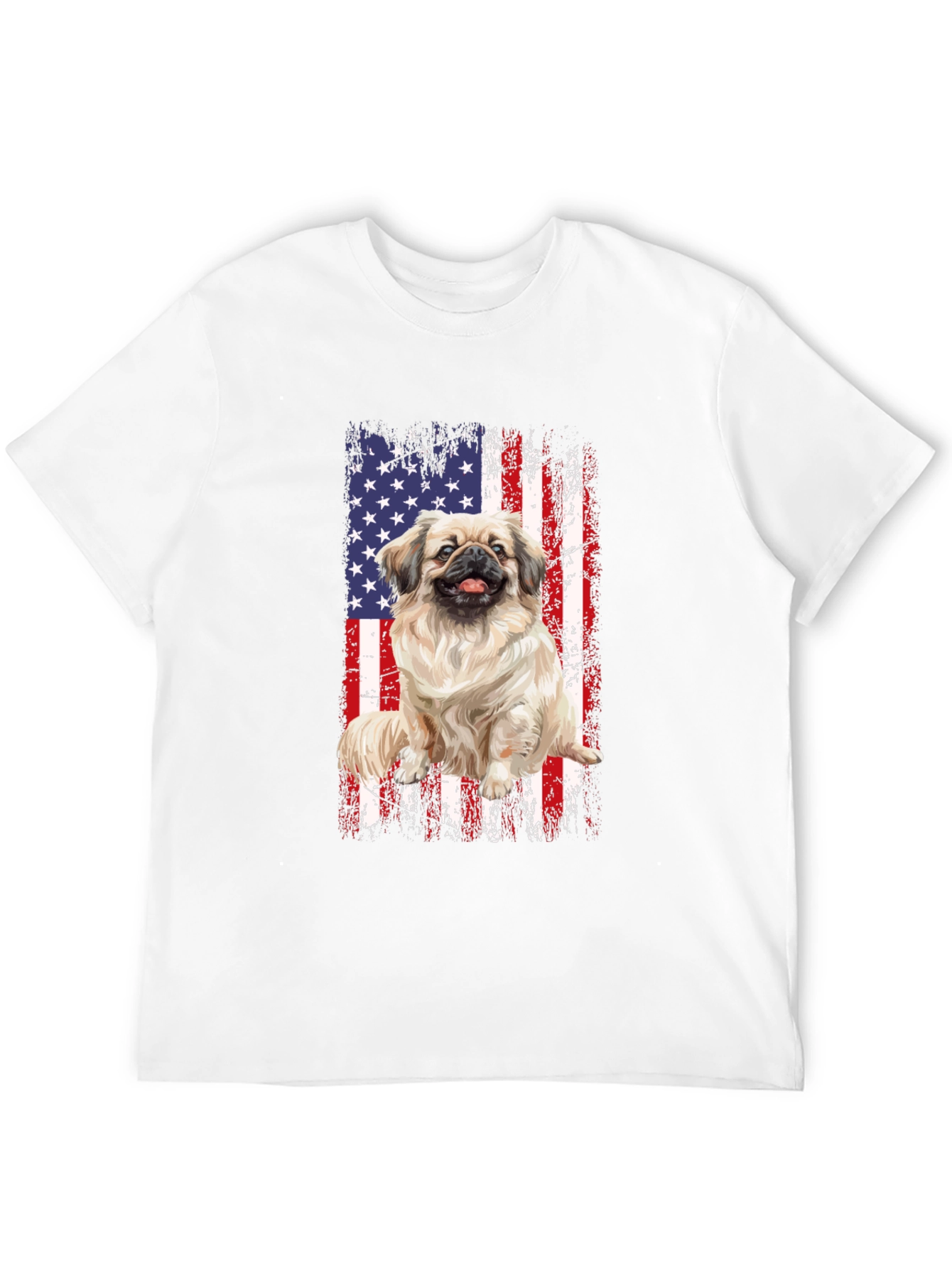 Patriotic Pekingese Dog T-Shirt - American Flag Design