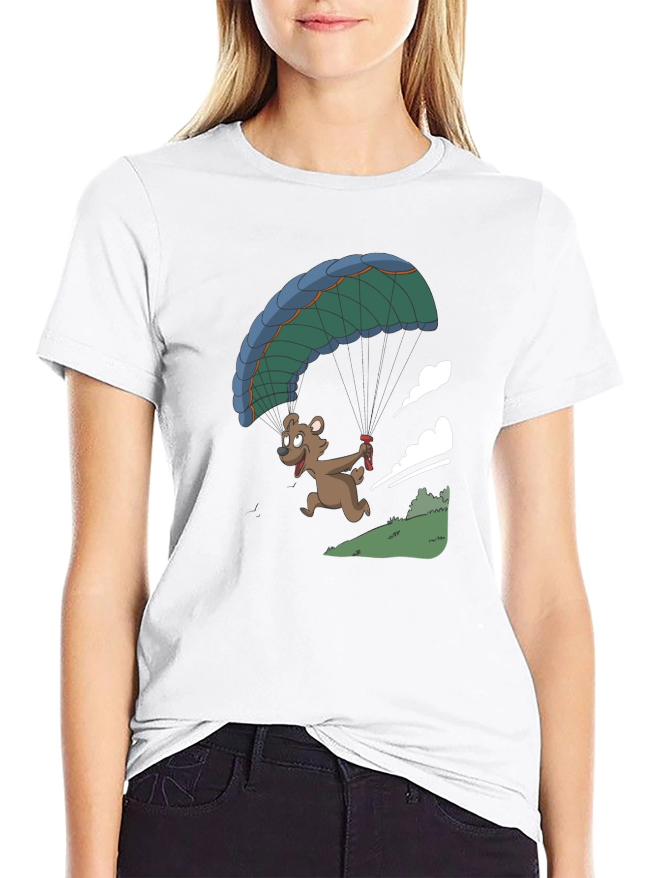 Bear Parachute Graphic T-Shirt - Black Casual Tee