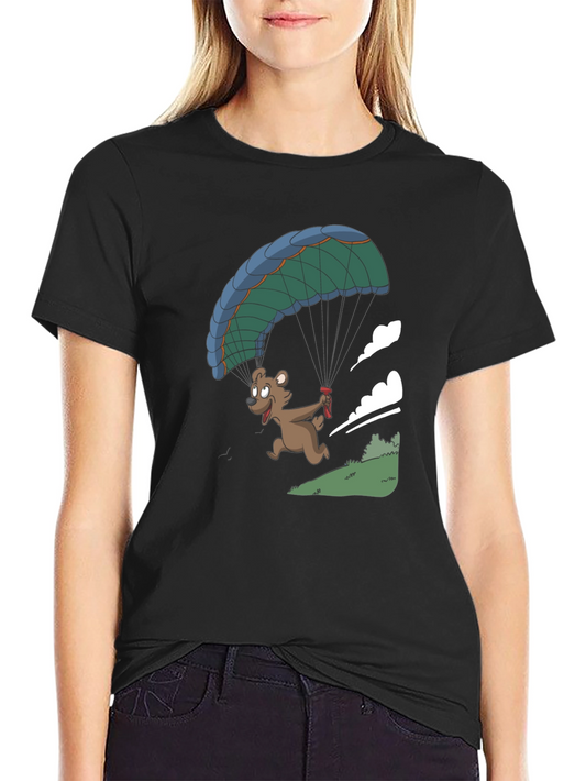 Bear Parachute Graphic T-Shirt - Black Casual Tee