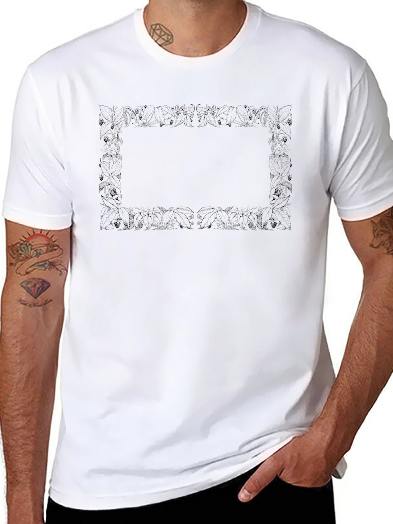 Abstract Bordered Black T-Shirt