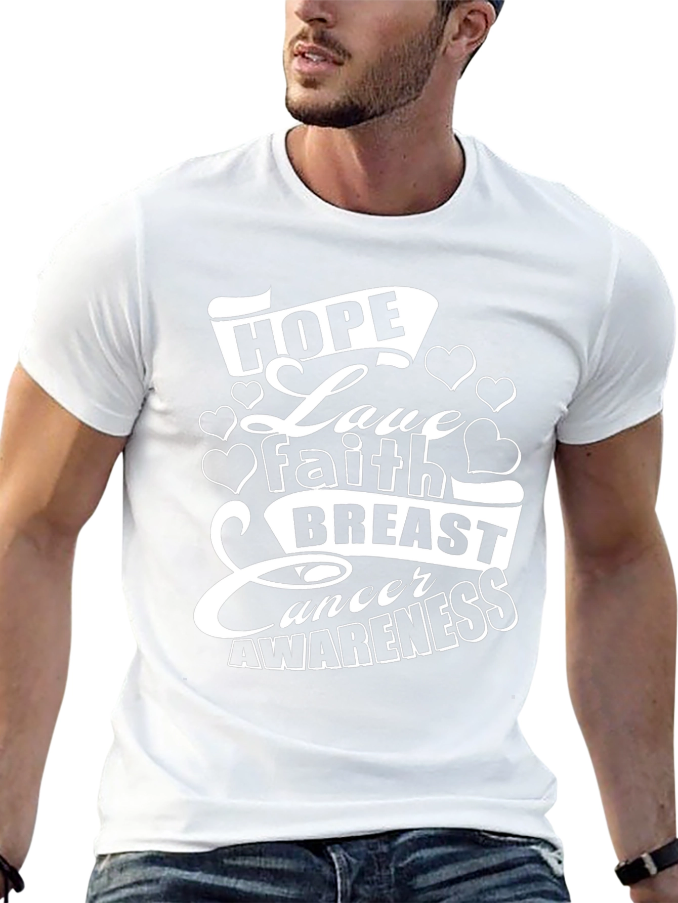 Hope Love Faith Breast Cancer Awareness Black T-Shirt