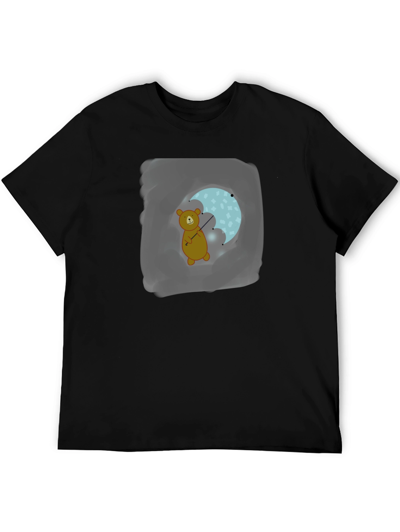 Bear with Umbrella Black T-Shirt