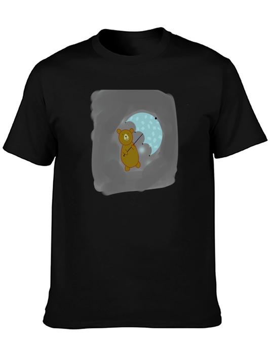 Bear with Umbrella Black T-Shirt