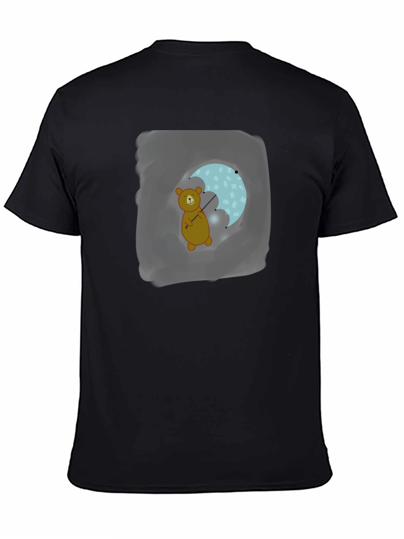Bear with Umbrella Black T-Shirt