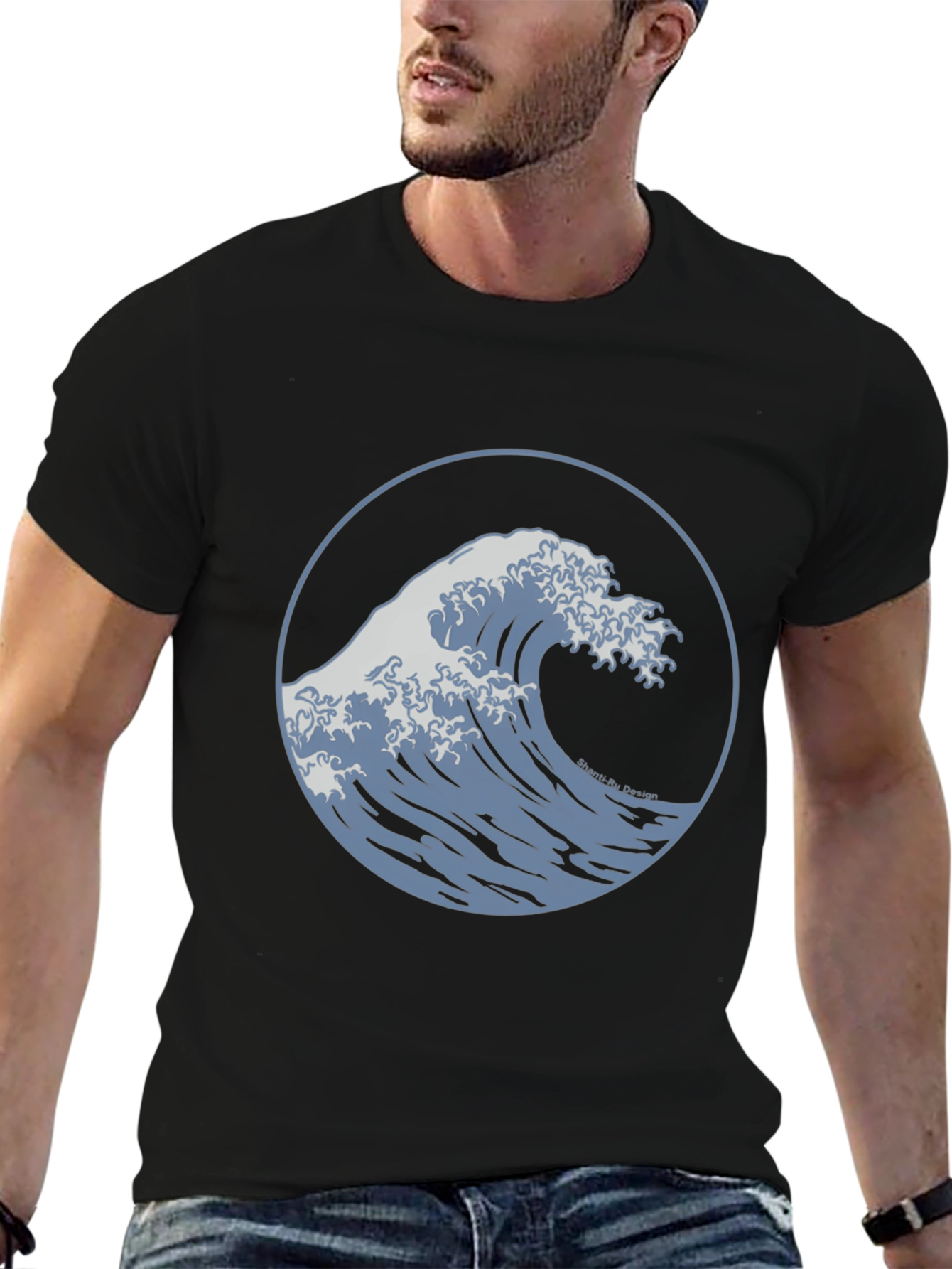 Wave Design Black T-Shirt
