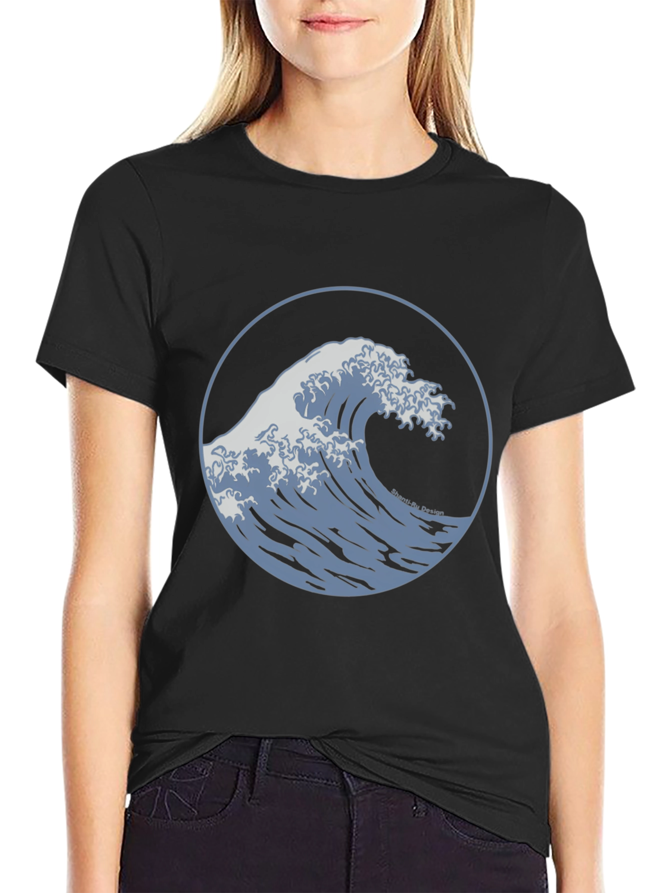 Wave Design Black T-Shirt