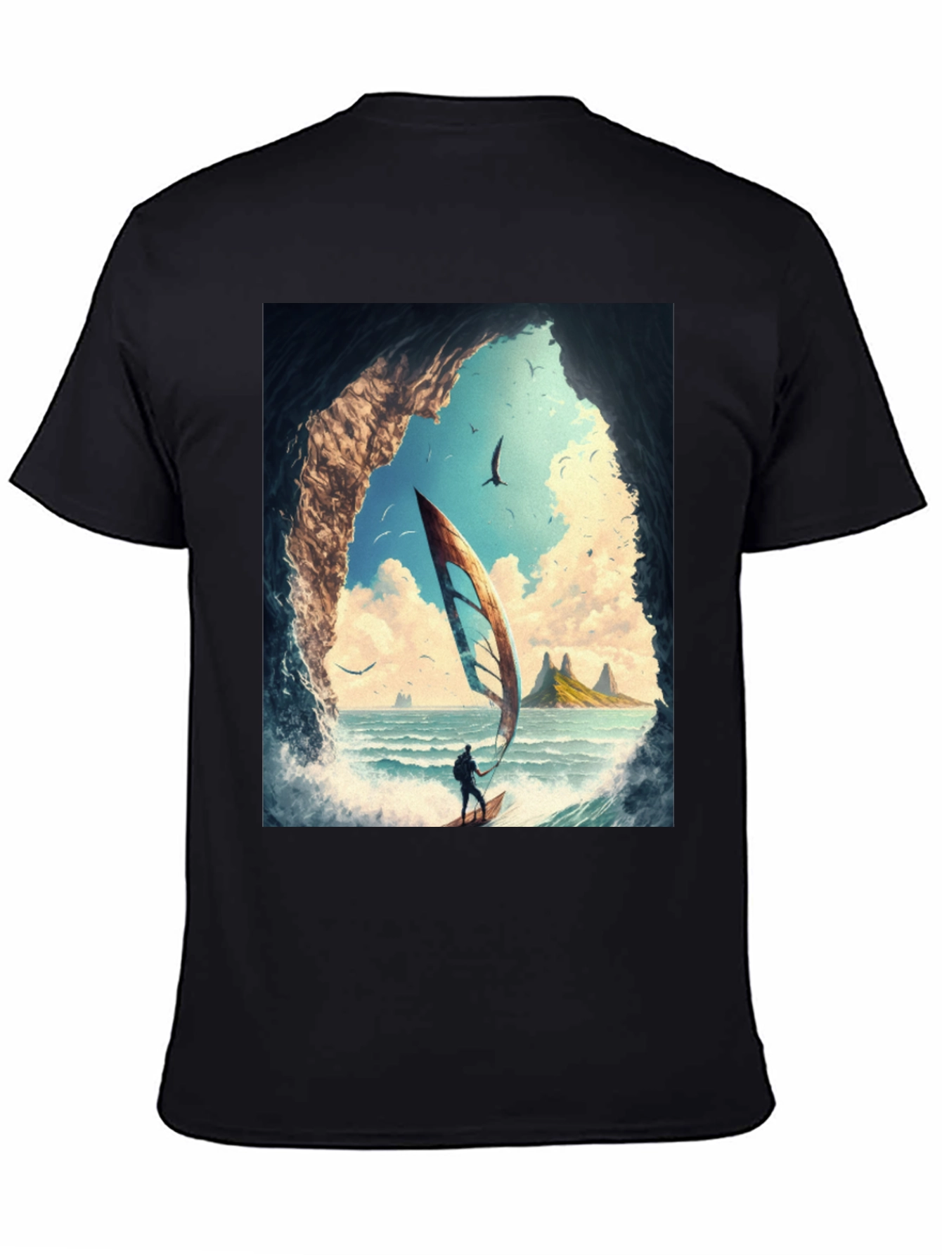 Windsurf Cave View Graphic Tee - Black Casual T-Shirt