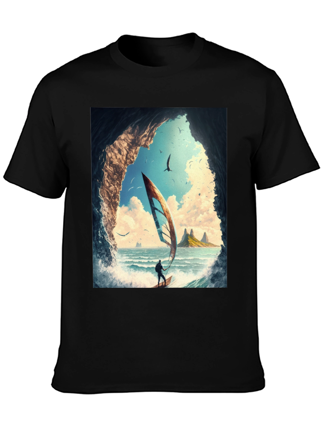 Windsurf Cave View Graphic Tee - Black Casual T-Shirt