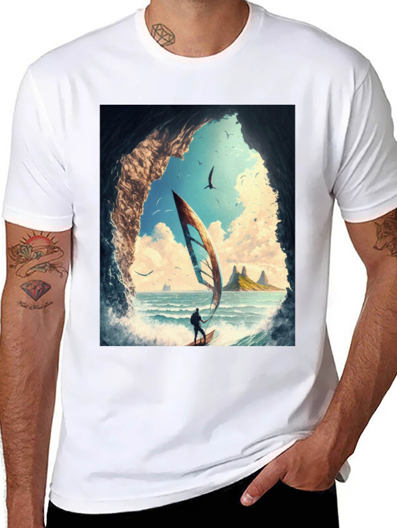 Windsurf Cave View Graphic Tee - Black Casual T-Shirt