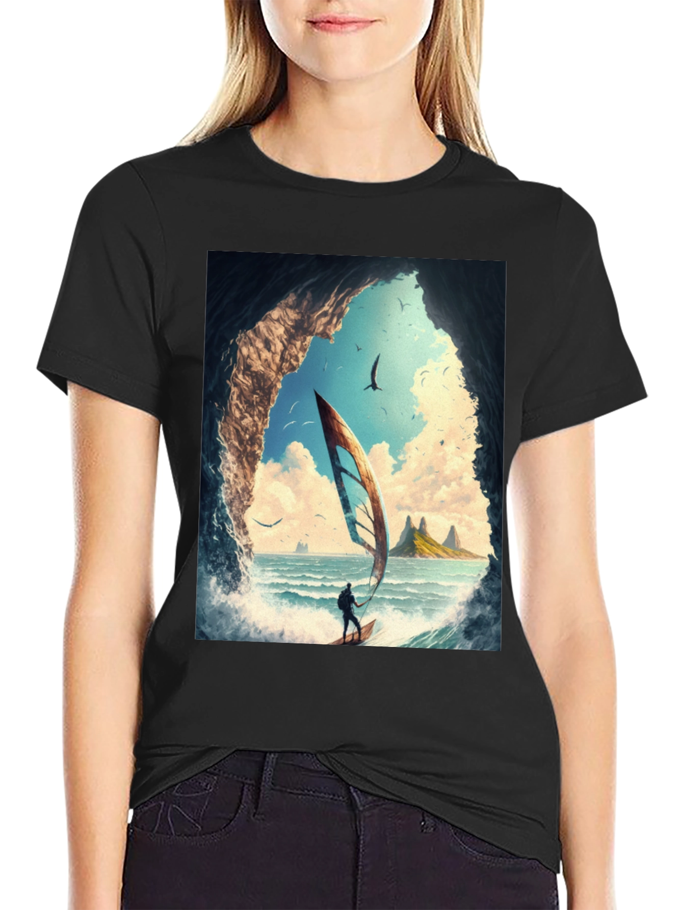 Windsurf Cave View Graphic Tee - Black Casual T-Shirt