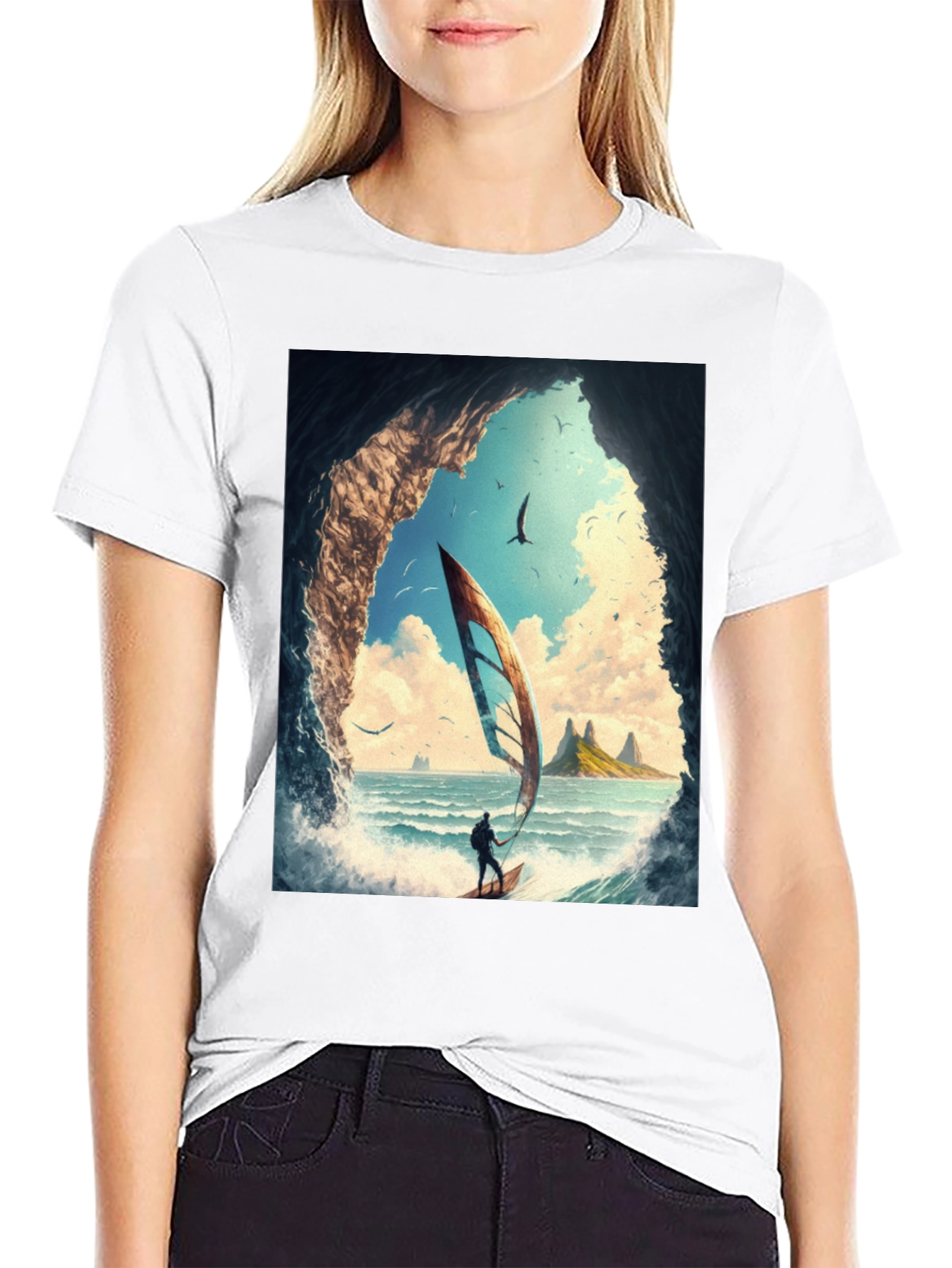 Windsurf Cave View Graphic Tee - Black Casual T-Shirt