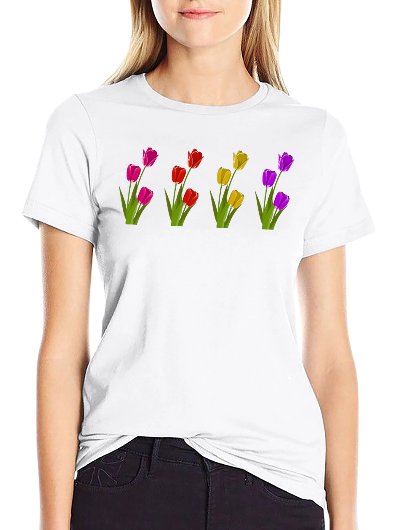 Floral Print T-Shirt - Unique Tulip Design