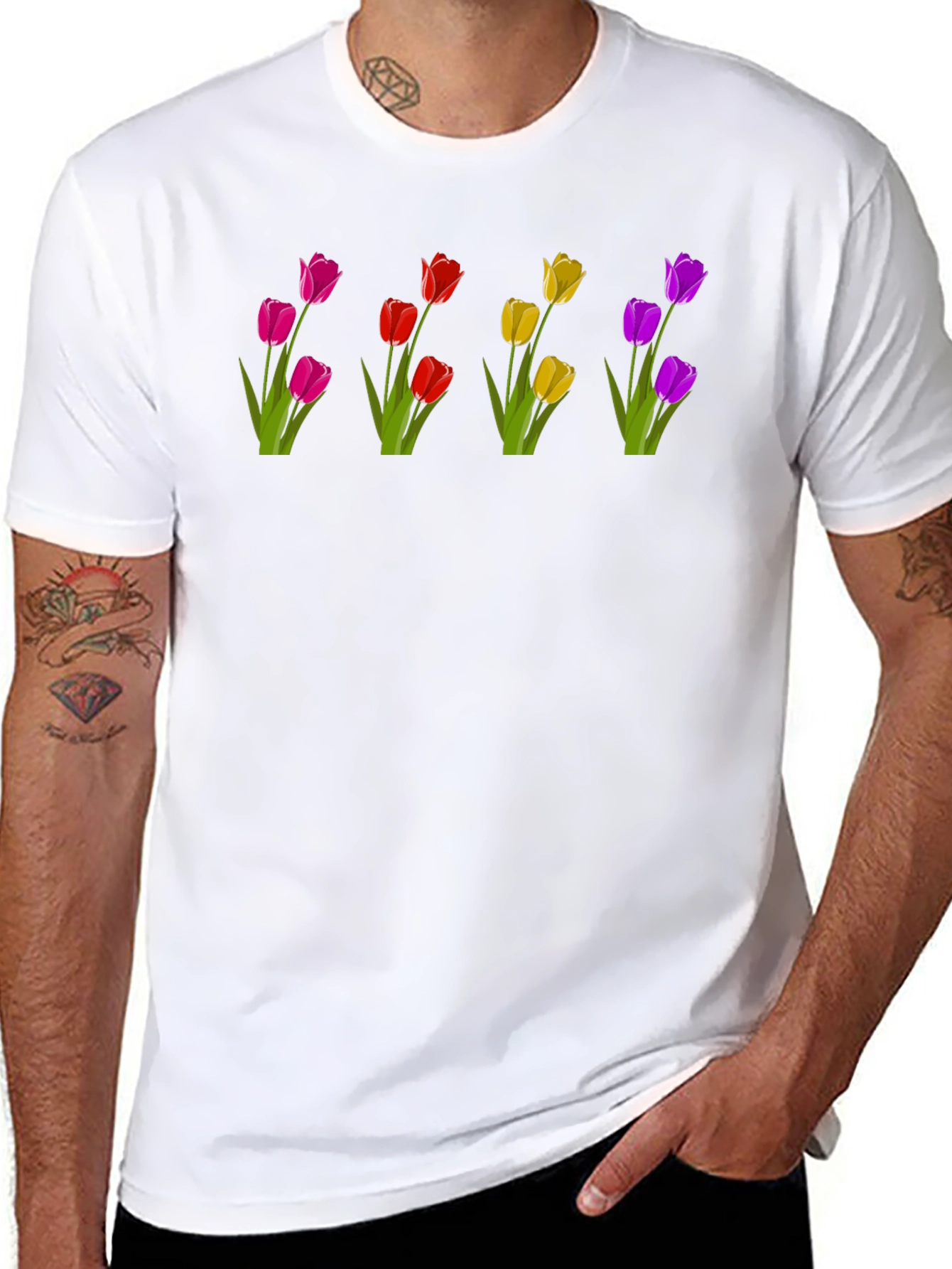 Floral Print T-Shirt - Unique Tulip Design
