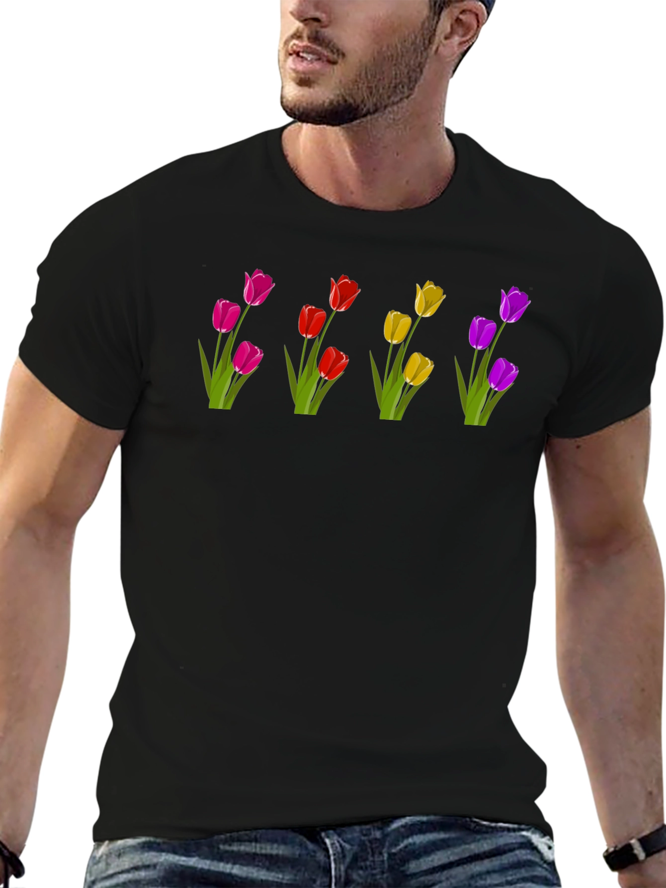 Floral Print T-Shirt - Unique Tulip Design
