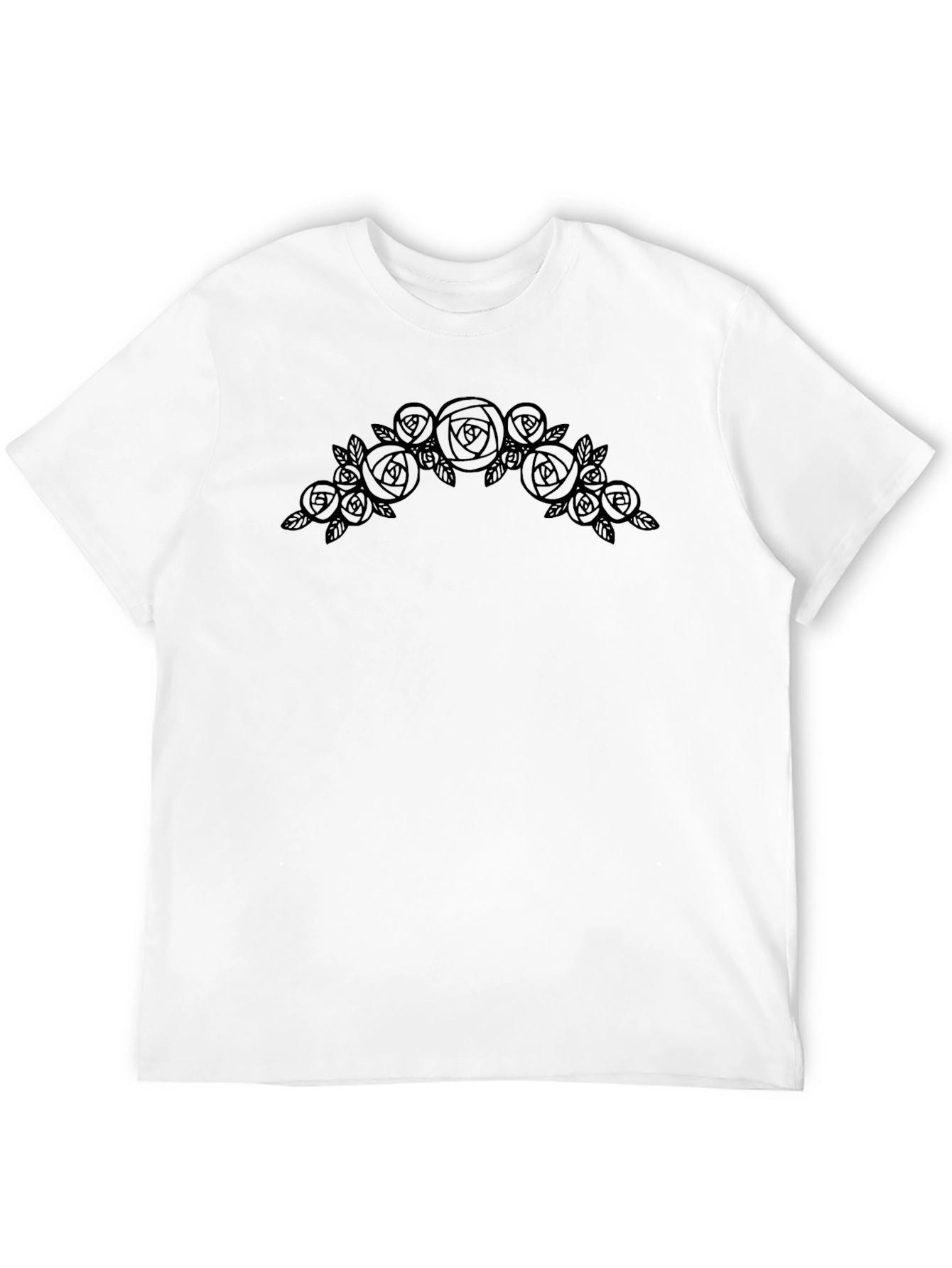 Black T-Shirt with Rose Floral Design