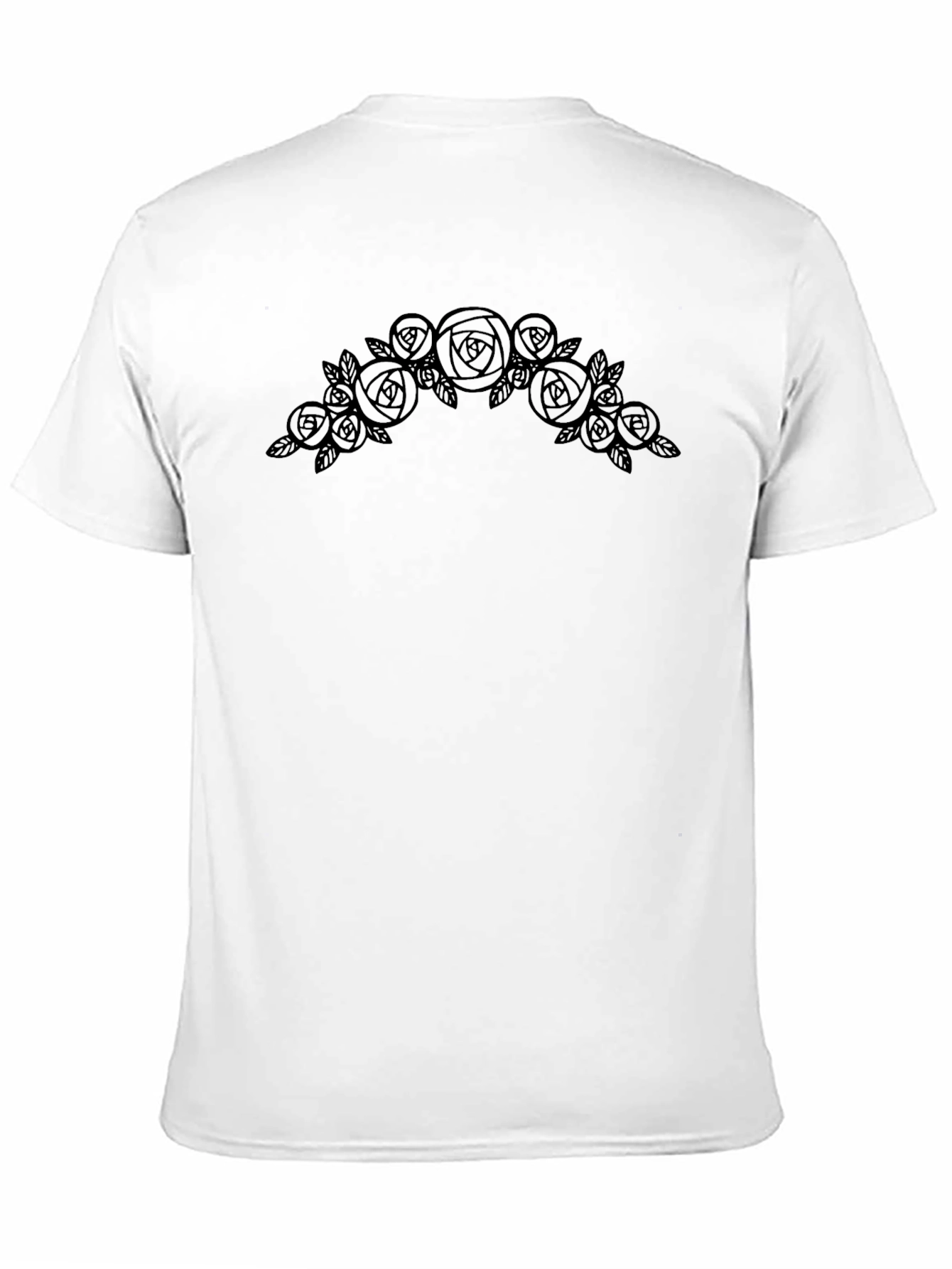 Black T-Shirt with Rose Floral Design