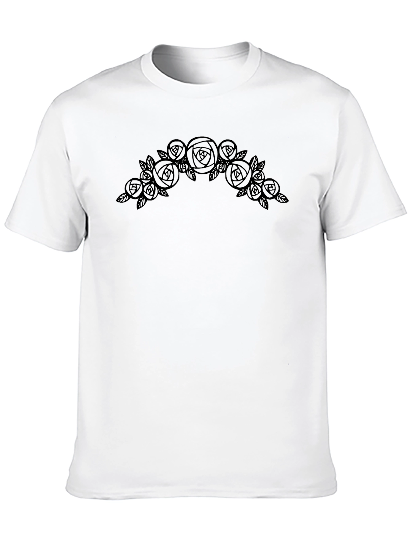 Black T-Shirt with Rose Floral Design